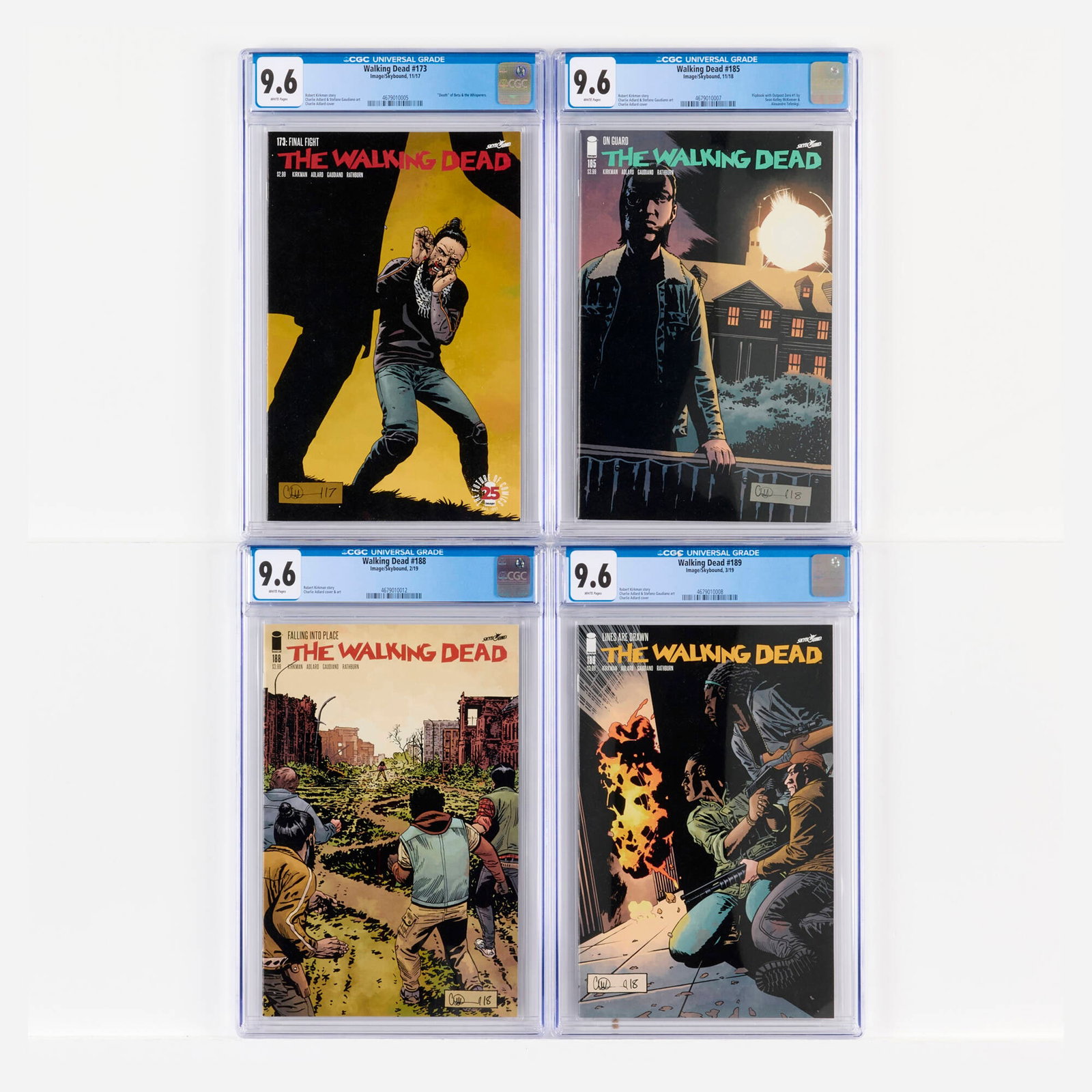 Four Image/Skybound Walking Dead #173-#189 CGC 9.6 Group: Four Image/Skybound Walking Dead #173-#189 CGC 9.6 Group USA, 2017-2019 Image/Skybound Walking Dead #173 CGC 9.6 (11/17) CGC#: 4679010005 Population: 6 in 9.6, 76 h