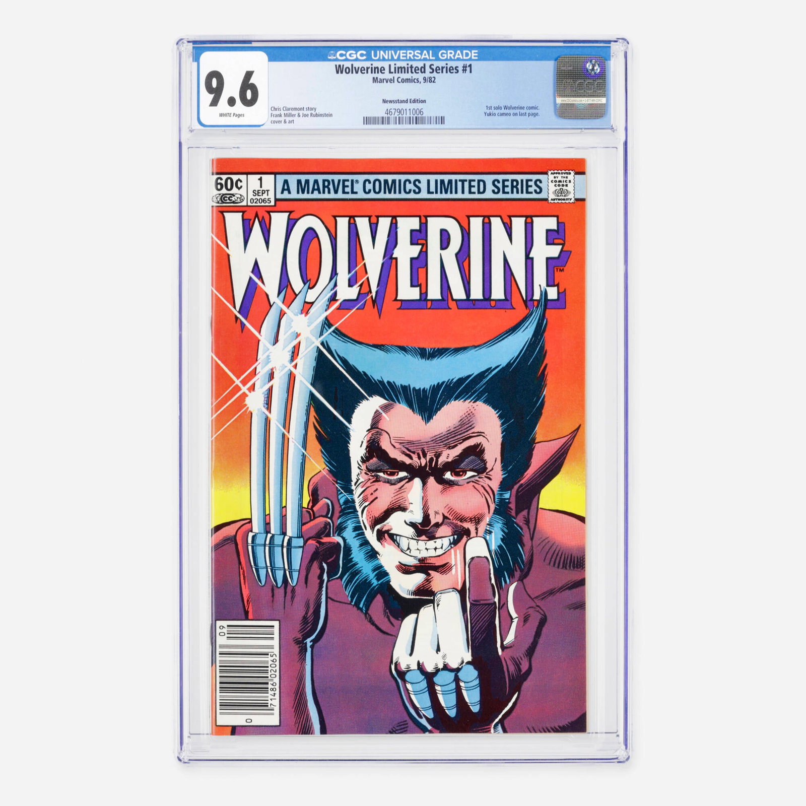 Marvel Comics Wolverine Limited Series #1 CGC 9.6 Newsstand: Marvel Comics Wolverine Limited Series #1 CGC 9.6 Newsstand USA, 1982 This landmark issue marks Wolverine's very first solo comic book and features a cameo appearance by Yukio on the final page. 
