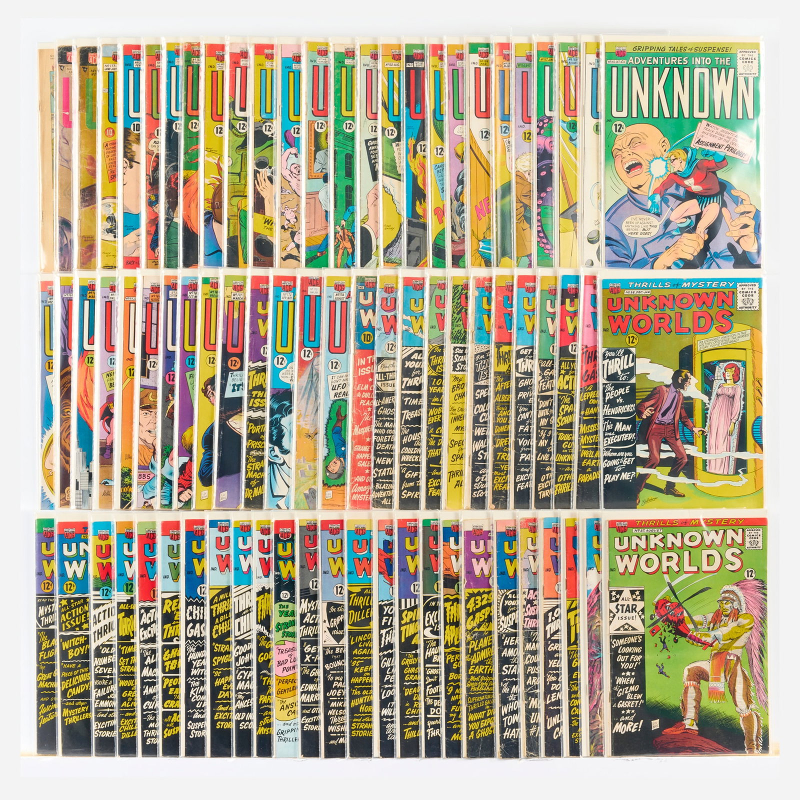 77 American Comics Group Adventures Into the Unknown and Unknown Worlds Group: 77 American Comics Group Adventures Into the Unknown and Unknown Worlds Group USA, 20th Century Group includes: American Comics Group Adventures Into the Unknown #84 (NG Coverless, #109, #112