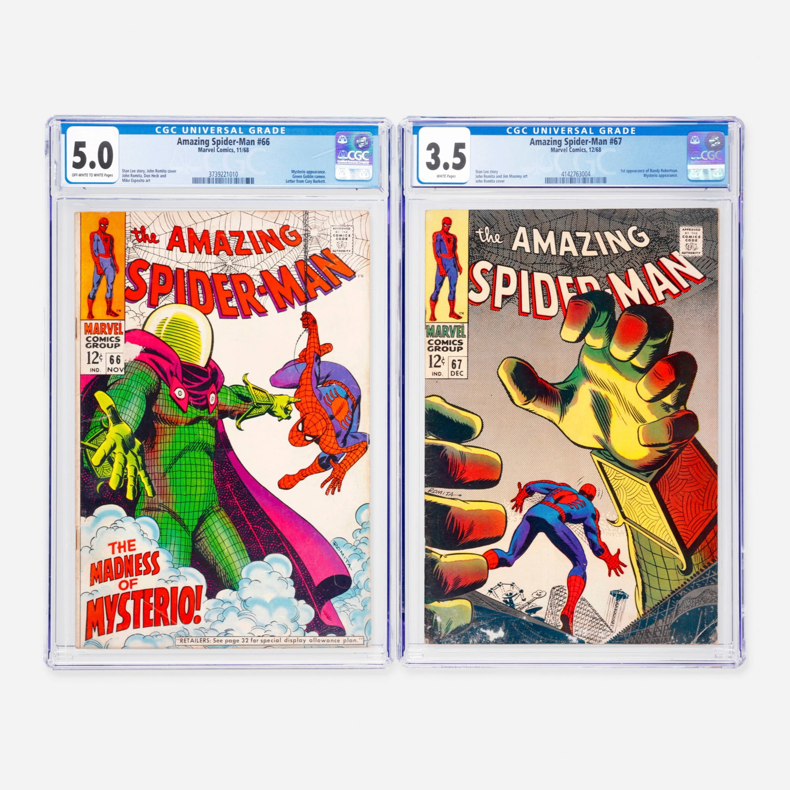2 Marvel Comics Amazing Spider-Man #66 and #67 CGC Group: 2 Marvel Comics Amazing Spider-Man #66 and #67 CGC Group USA, 1968 Marvel Comics Amazing Spider-Man #66 CGC 5.0 (11/68) CGC#: 3739221010 Population: 103 in 5.0, 191