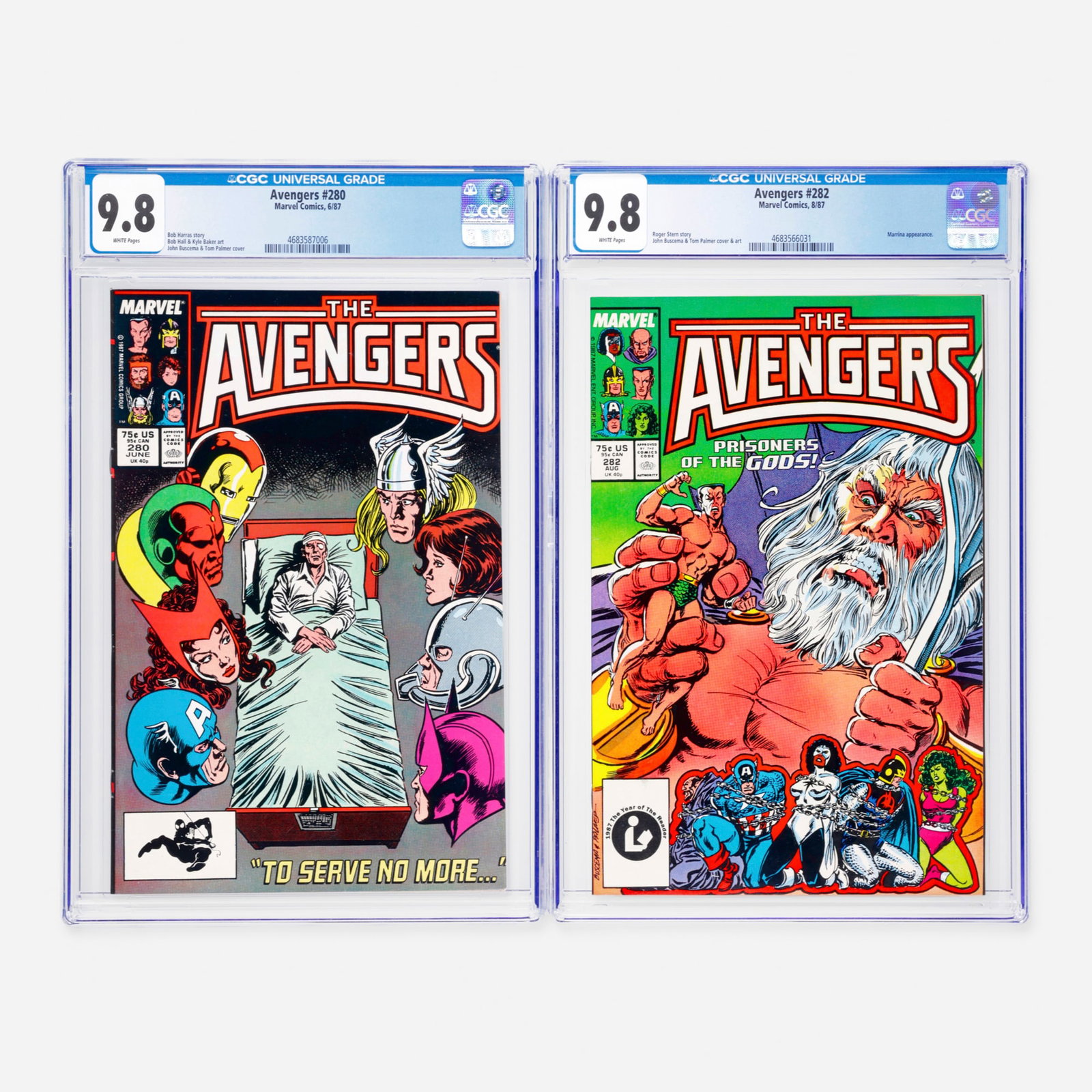 2 Marvel Comics Avengers #280 and #282 CGC 9.8 Group (1 of 2)