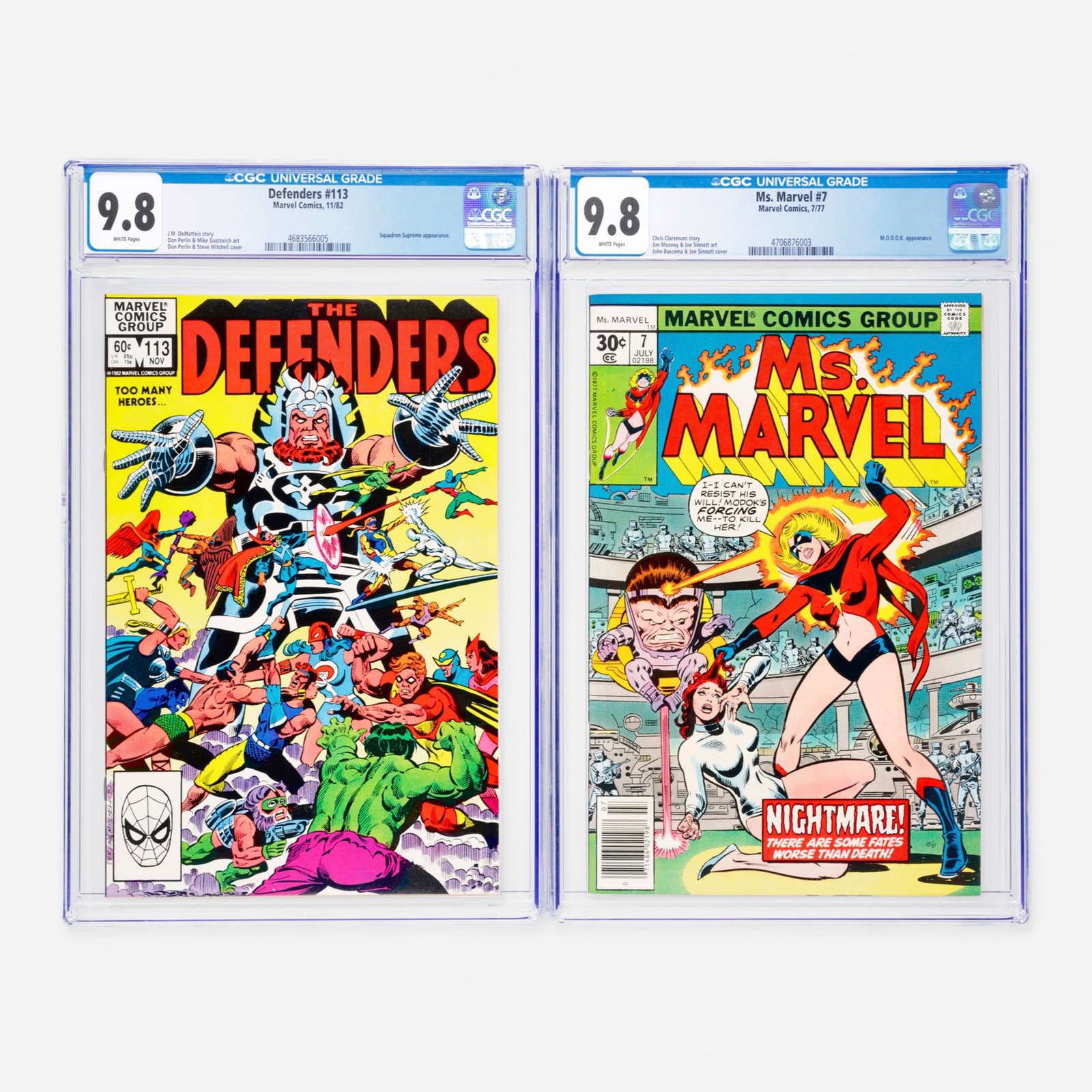2 Marvel Comics Defenders #113 and Ms. Marvel #7 CGC 9.8 Group (1 of 2)