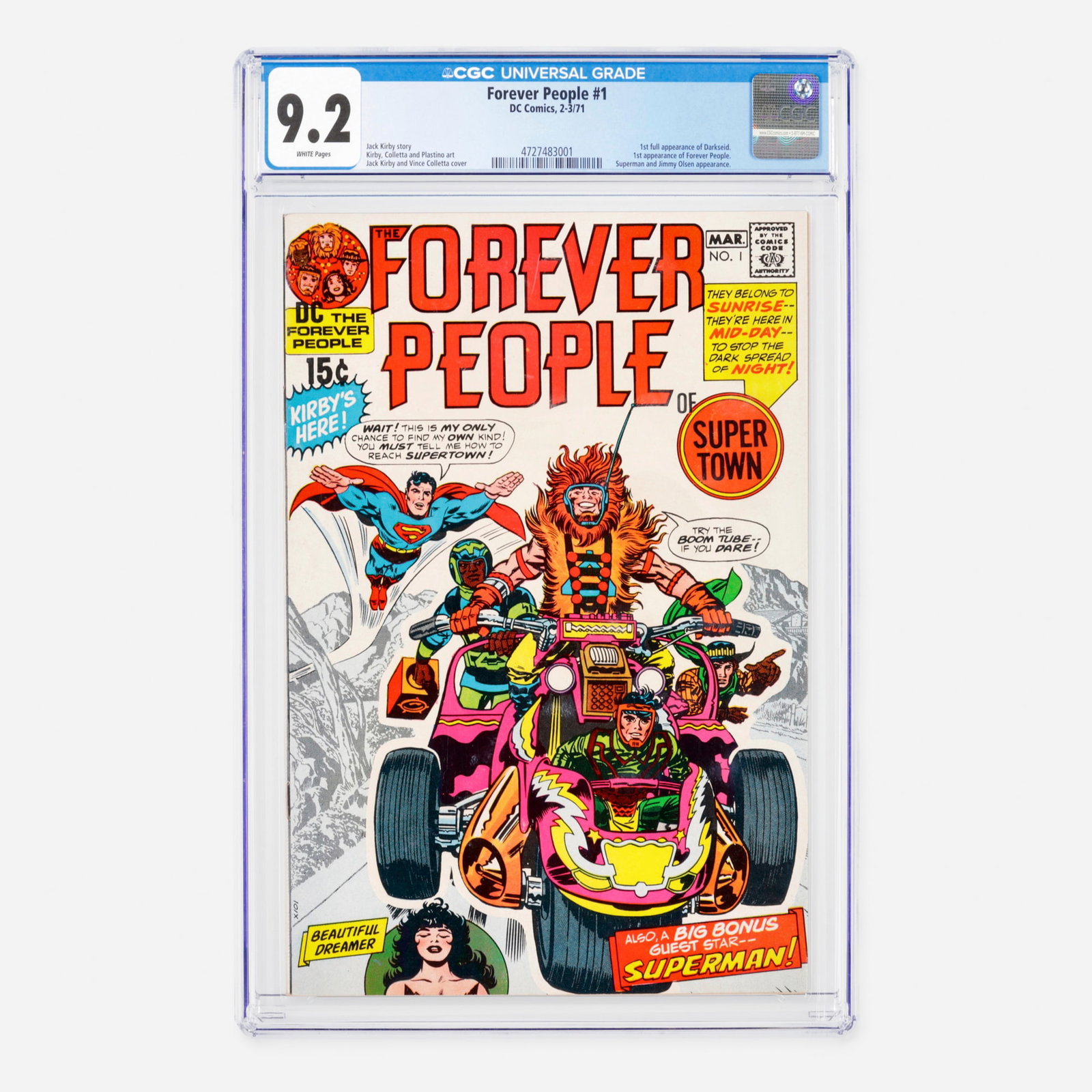 DC Comics Forever People #1 CGC 9.2: DC Comics Forever People #1 CGC 9.2 USA, 1971 This monumental Bronze Age cornerstone marks the official launch of a major branch of Jack Kirby's Fourth World saga, featuring the historic first fu