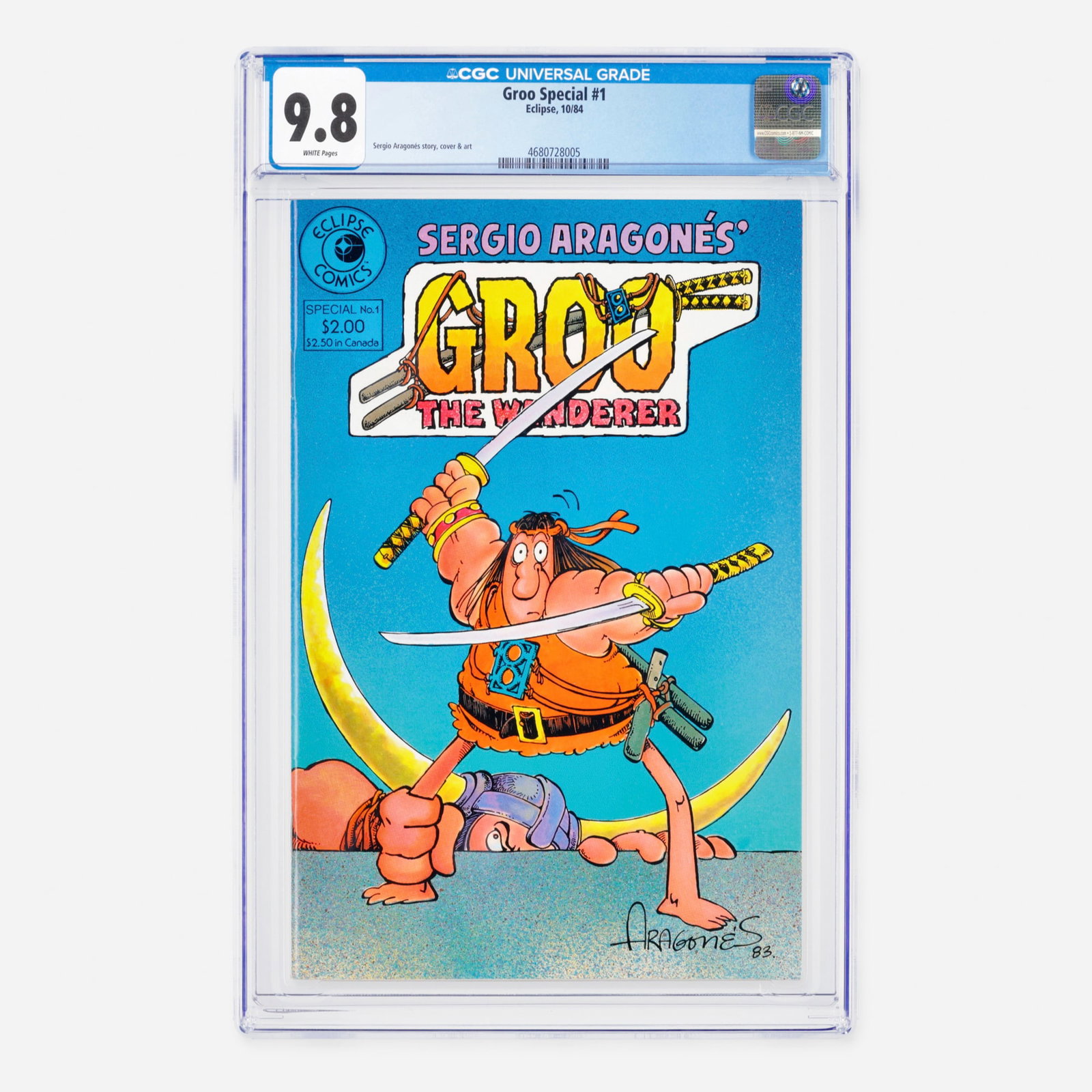 Eclipse Groo Special #1 CGC 9.8: Eclipse Groo Special #1 CGC 9.8 USA, 1984 This Bronze Age special issue is a singular showcase for the iconic Sergio Aragones, who handled the story, cover, and interior art. Top Population! CGC#: