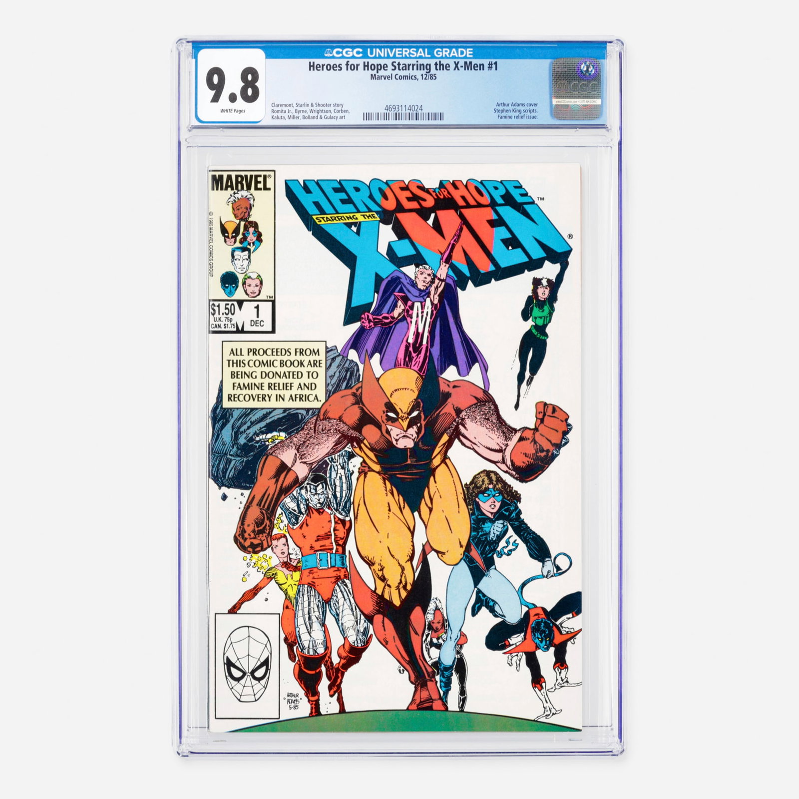 Marvel Comics Heroes for Hope Starring the X-Men #1 CGC 9.8: Marvel Comics Heroes for Hope Starring the X-Men #1 CGC 9.8 USA, 1985 This unique Bronze Age one-shot serves as a charitable famine relief issue, featuring a star-studded creative roster. The narrativ