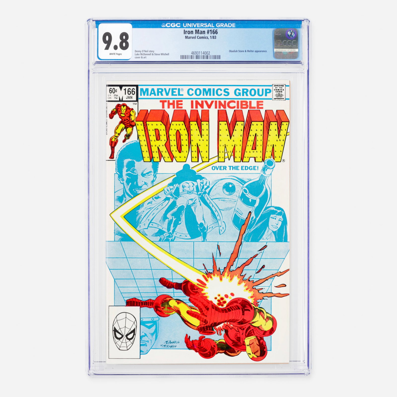 Marvel Comics Iron Man #166 CGC 9.8: Marvel Comics Iron Man #166 CGC 9.8 USA, 1983 This Bronze Age issue highlights the first appearance of Obadiah Stane and a notable Melter appearance. Expertly scripted by Denny O'Neil, the book s