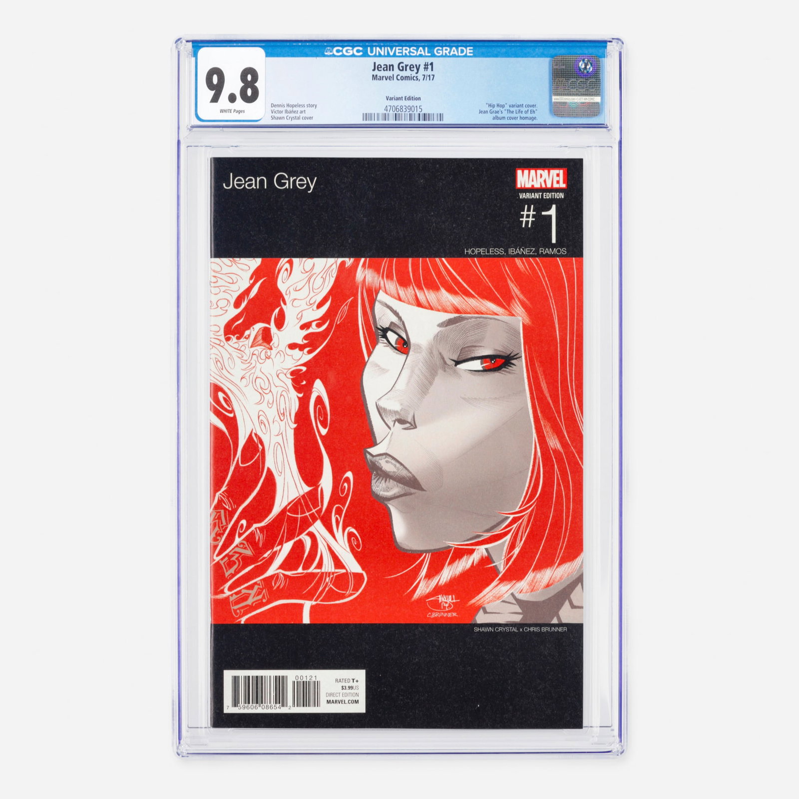Marvel Comics Jean Grey #1 CGC 9.8 Variant Edition: Marvel Comics Jean Grey #1 CGC 9.8 Variant Edition USA, 2017 This Modern Age issue features a unique Hip Hop variant cover, paying homage to Jean Grae's The Life of Eh album cover. The story is p