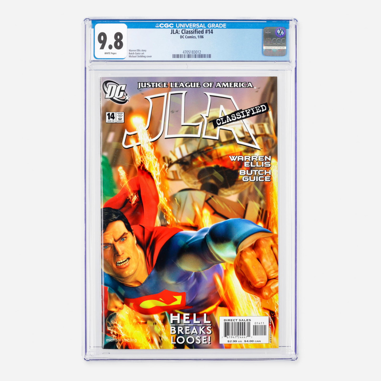 DC Comics JLA: Classified #14 CGC 9.8: DC Comics JLA: Classified #14 CGC 9.8 USA, 2006 This Modern Age issue showcases the creative talents of writer Warren Ellis and artist Butch Guice, who bring the story to life with distinct visual fla