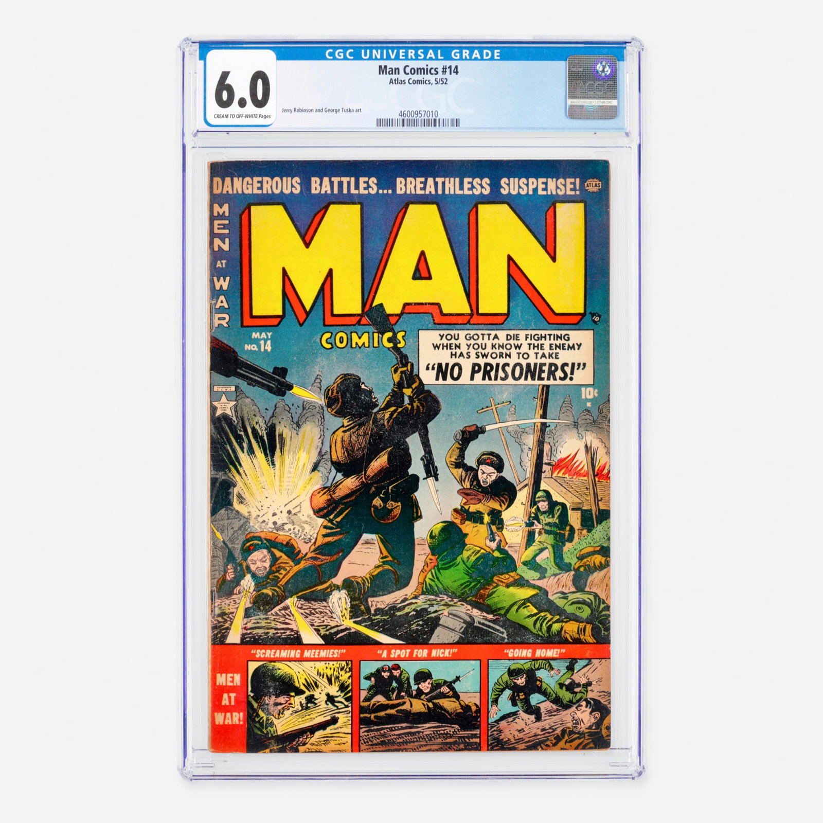 Atlas Comics Man Comics #14 CGC 6.0: Atlas Comics Man Comics #14 CGC 6.0 USA, 1952 This striking Golden Age anthology issue from Marvel's predecessor imprint showcases a raw, pre-Code look at vintage action and combat storytelling. 