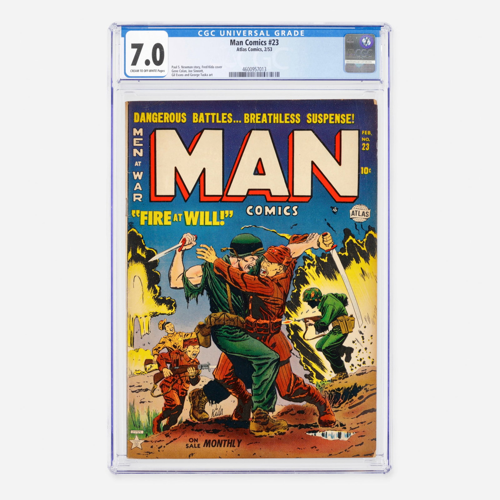 Atlas Comics Man Comics #23 CGC 7.0: Atlas Comics Man Comics #23 CGC 7.0 USA, 1953 This compelling Golden Age anthology delivers a series of hard-hitting combat tales penned by writer Paul S. Newman. An all-star assembly of legendary Sil