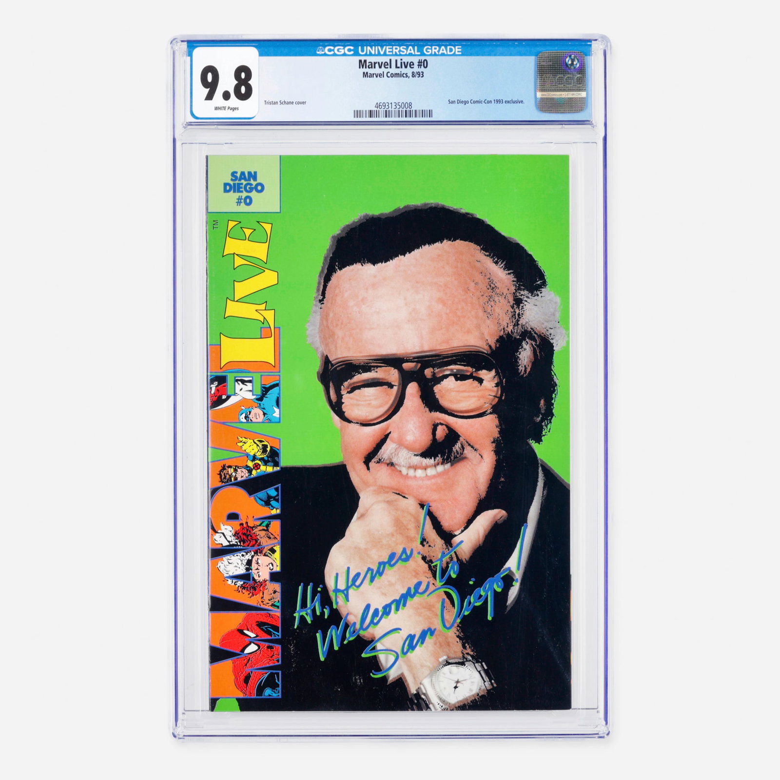 Marvel Comics Marvel Live #0 CGC 9.8: Marvel Comics Marvel Live #0 CGC 9.8 USA, 1993 Released during the Modern Age, this rare promotional issue was a San Diego Comic-Con 1993 exclusive, with cover art created by Tristan Schane. Top Popul