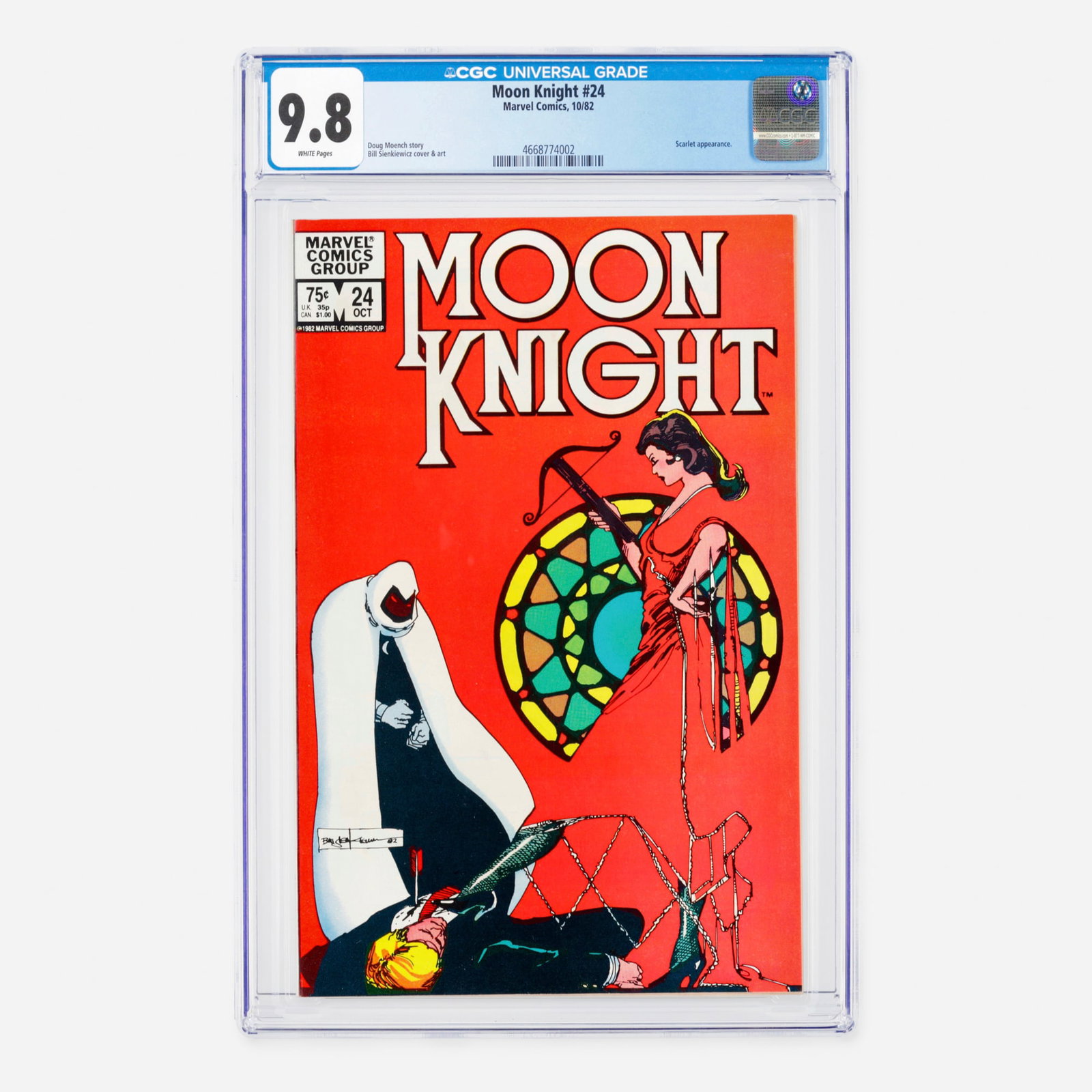 Marvel Comics Moon Knight #24 CGC 9.8: Marvel Comics Moon Knight #24 CGC 9.8 USA, 1982 This historic Bronze Age installment features a key, dramatic appearance by Scarlet (Scarlet Fasinera). Longtime series writer Doug Moench crafts a mood