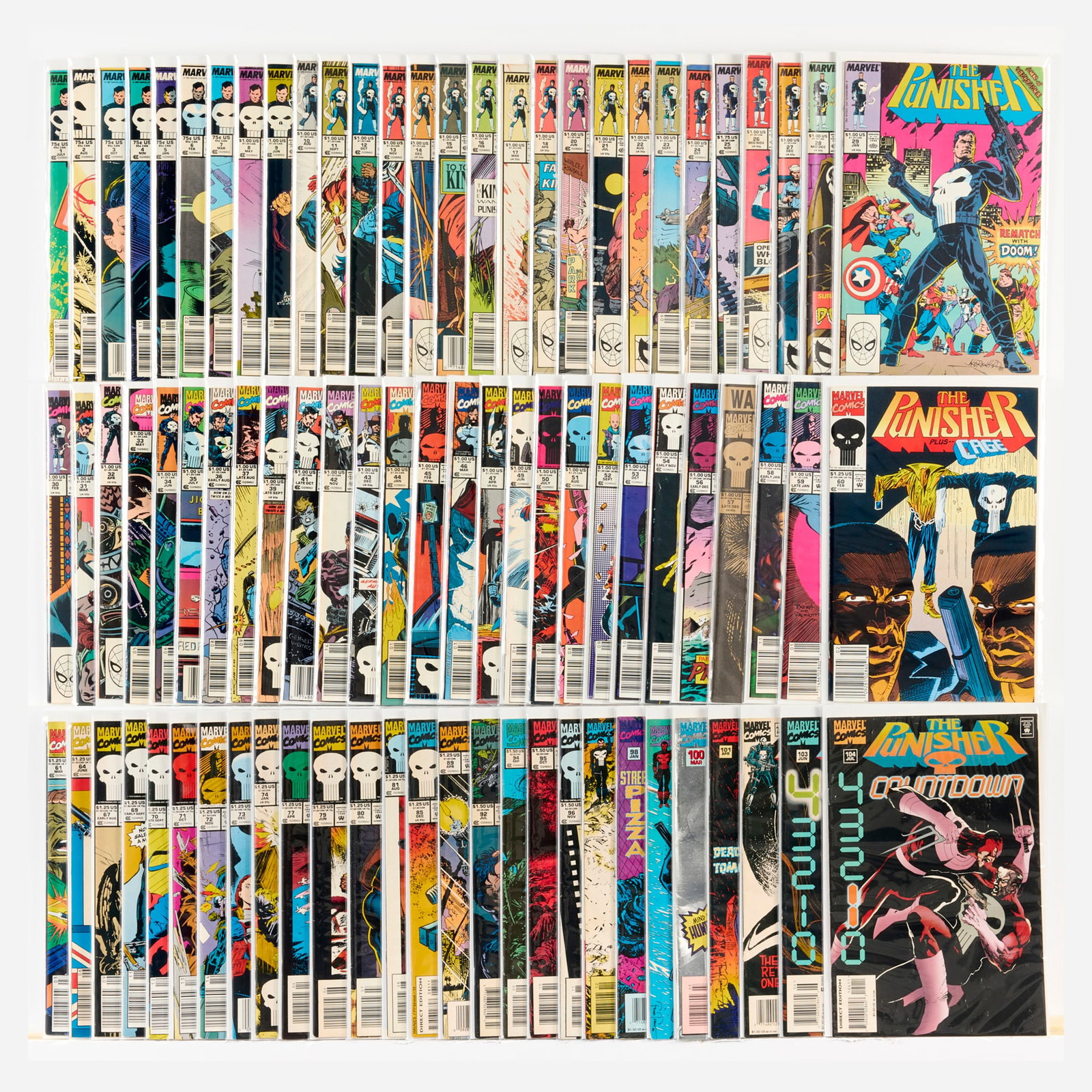 82 Marvel Comics Punisher #1-#104 Group: 82 Marvel Comics Punisher #1-#104 Group USA, 20th Century Group includes: Marvel Comics Punisher #1-#18, #20-#37, #39, #41-#47, #49-#54, #56-#61, #64, #67, #69, #70-#74, #77, #79-#81, #85, #89