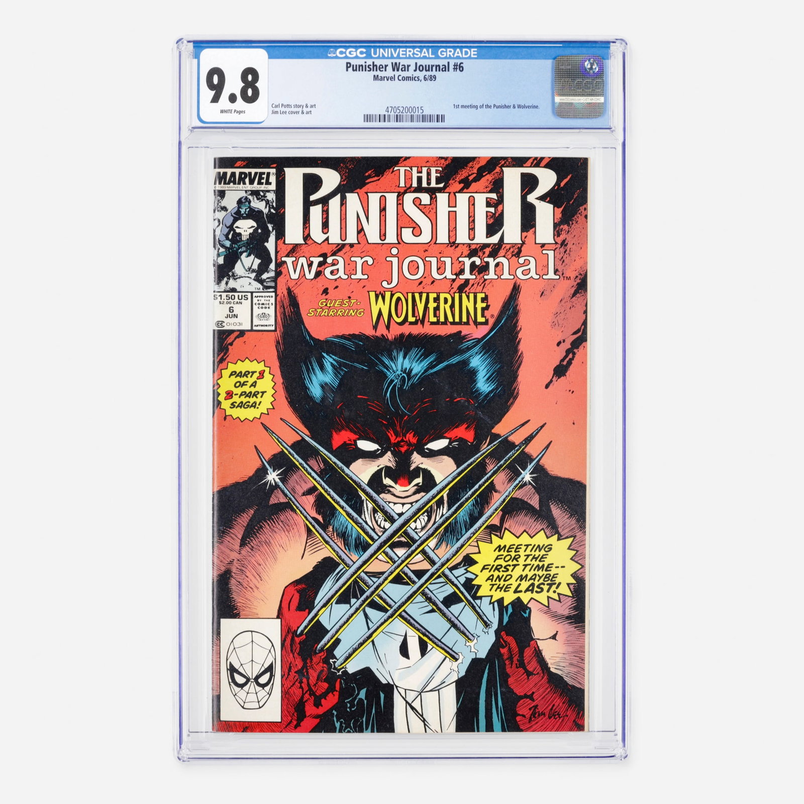 Marvel Comics Punisher War Journal #6 CGC 9.8: Marvel Comics Punisher War Journal #6 CGC 9.8 USA, 1989 This definitive Modern Age milestone features the legendary first meeting of the Punisher and Wolverine in the wilderness of Africa. Series arch