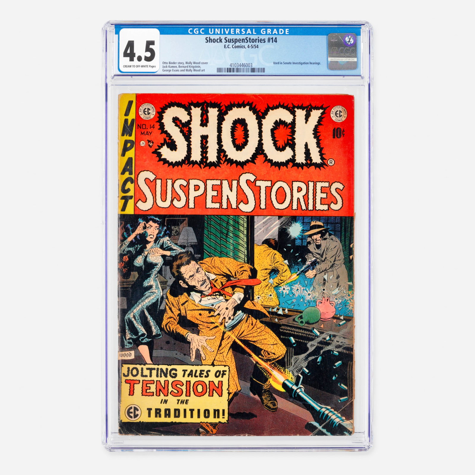 E.C. Comics Shock SuspenStories #14 CGC 4.5: E.C. Comics Shock SuspenStories #14 CGC 4.5 USA, 1954 This Golden Age anthology issue holds intense historical significance after being used in Senate Investigation hearings during the mid-century cen
