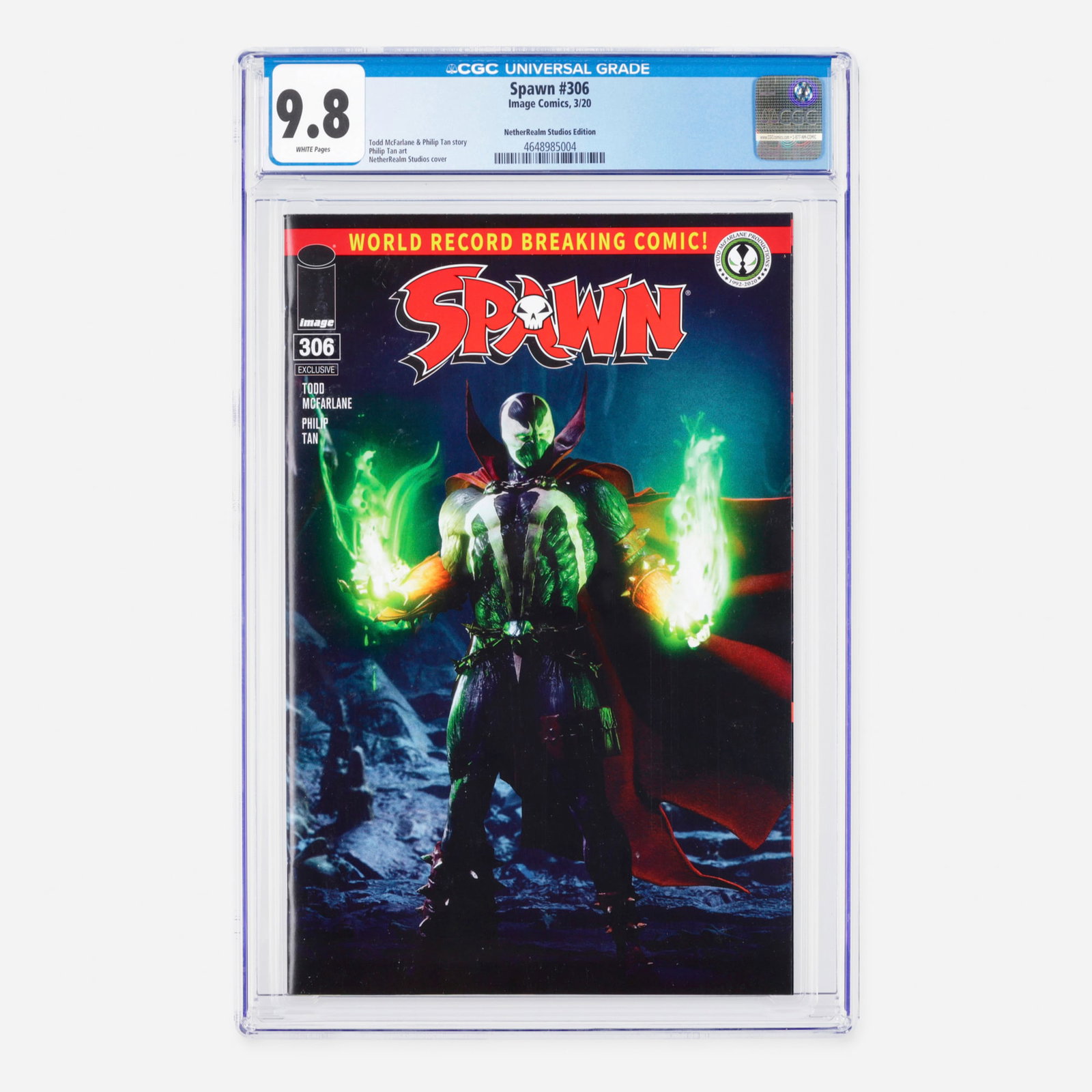 Image Comics Spawn #306 CGC 9.8 NetherRealm Studios Edition: Image Comics Spawn #306 CGC 9.8 NetherRealm Studios Edition USA, 2020 This striking Modern Age showcase highlights a unique gaming cross-promotion variant. The dark superhero tale is plotted and scrip