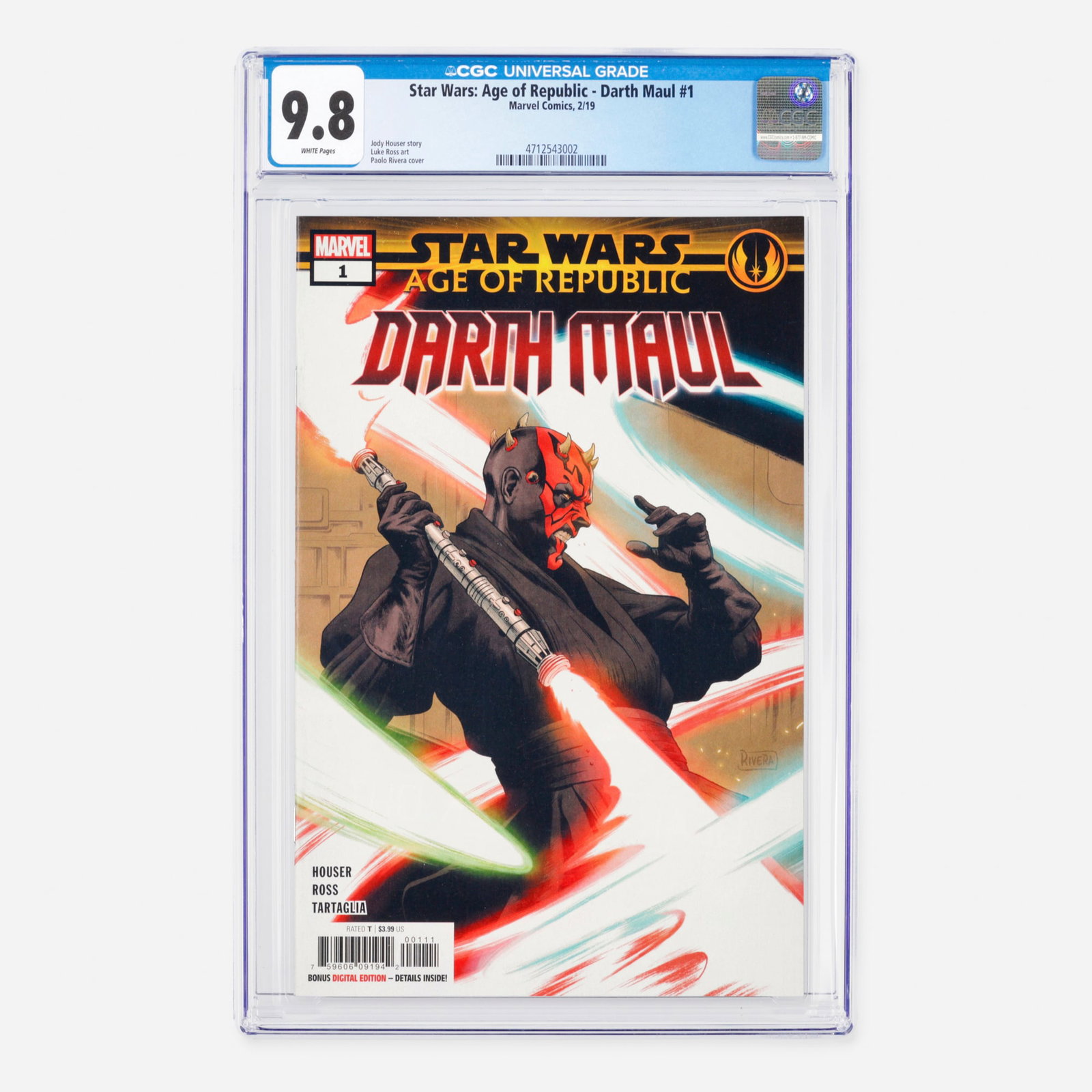 Marvel Comics Star Wars: Age of Republic - Darth Maul #1 CGC 9.8: Marvel Comics Star Wars: Age of Republic - Darth Maul #1 CGC 9.8 USA, 2019 This thrilling Modern Age entry delves deep into the dark side of the Force during the prequel timeline. The intense storylin