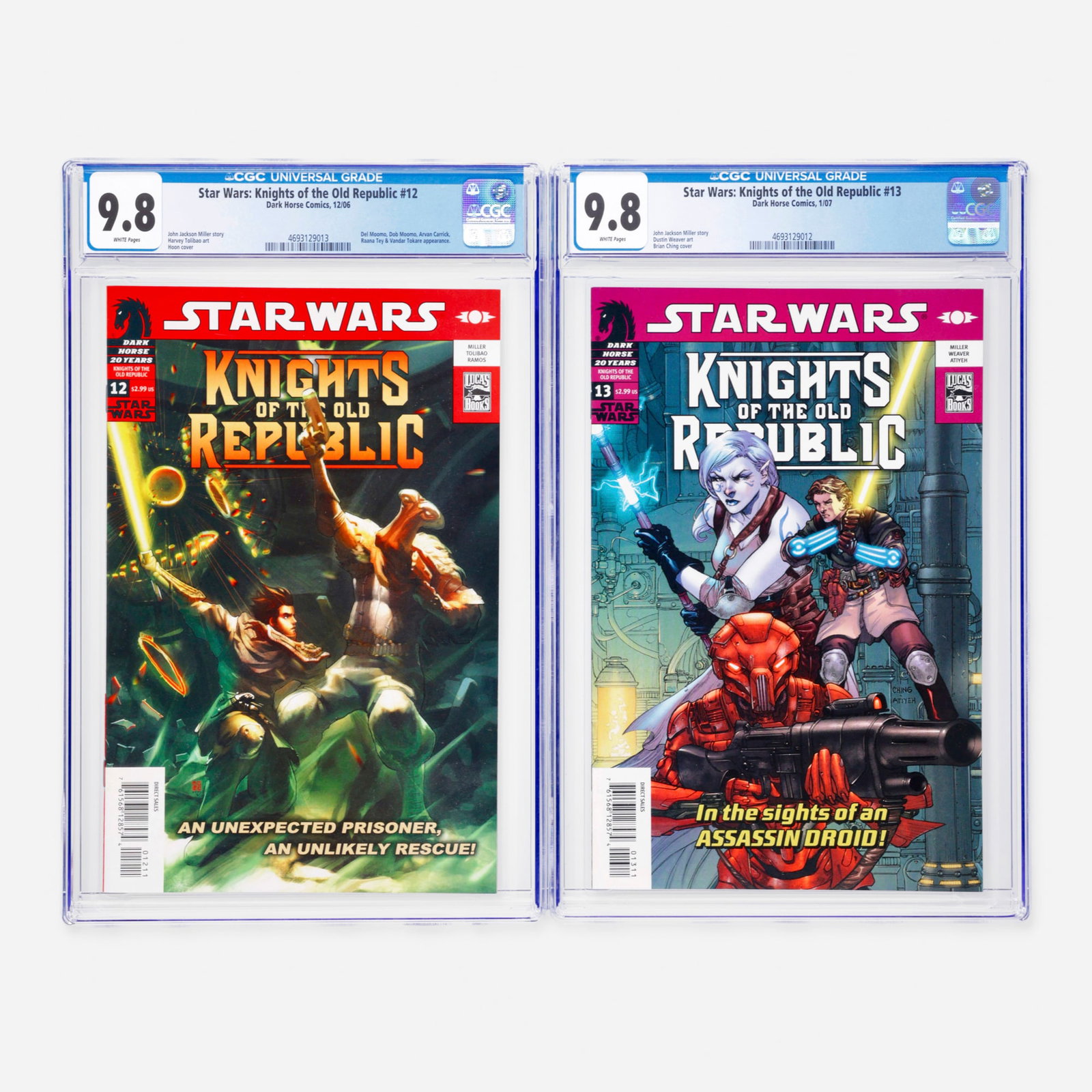 2 Dark Horse Comics Star Wars: Knights of the Old Republic #12 and #13 CGC 9.8 Group: 2 Dark Horse Comics Star Wars: Knights of the Old Republic #12 and #13 CGC 9.8 Group USA, 2006, 2007 Dark Horse Comics Star Wars: Knights of the Old Republic #12 CGC 9.8 (12/06) CGC#: