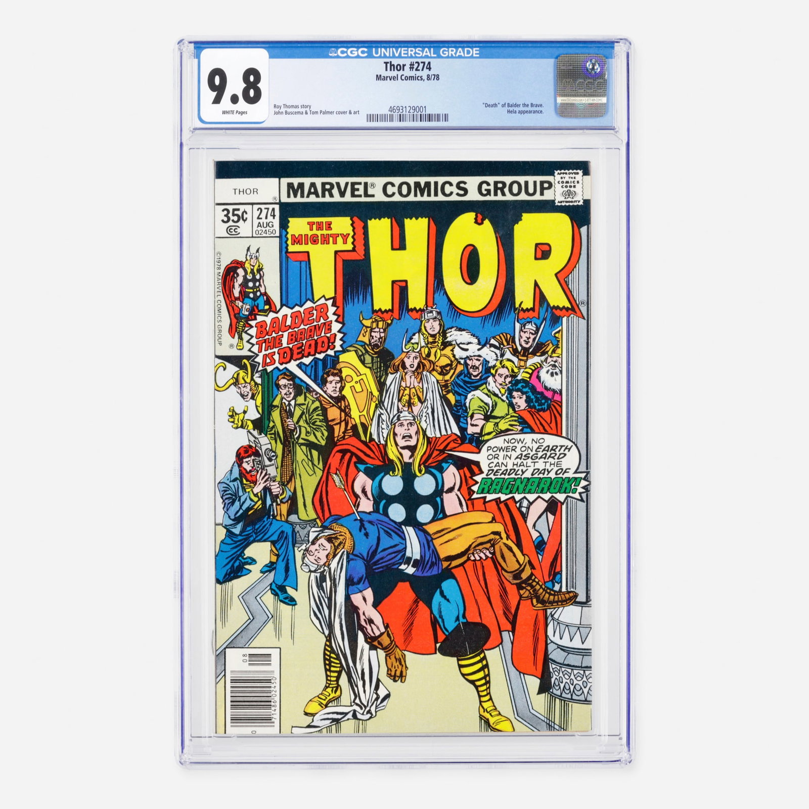Marvel Comics Thor #274 CGC 9.8: Marvel Comics Thor #274 CGC 9.8 USA, 1978 This pivotal Bronze Age tale features the tragic and momentous "death" of Balder the Brave. The narrative also includes a key appearance by Hela, the Norse go