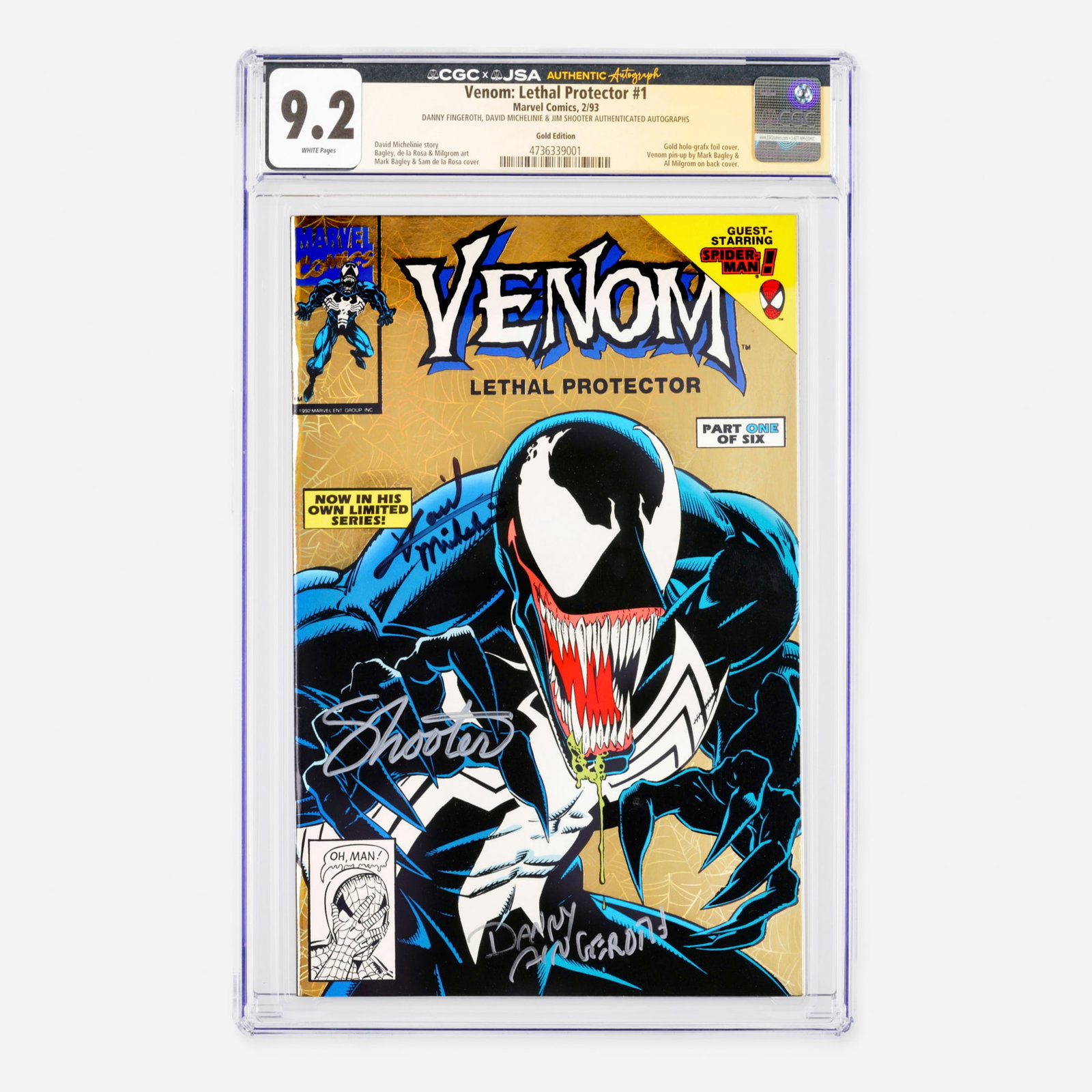 Marvel Comics Venom: Lethal Protector #1 CGC 9.2 Gold Edition JSA Fingeroth, Michelinie and Shooter (1 of 2)