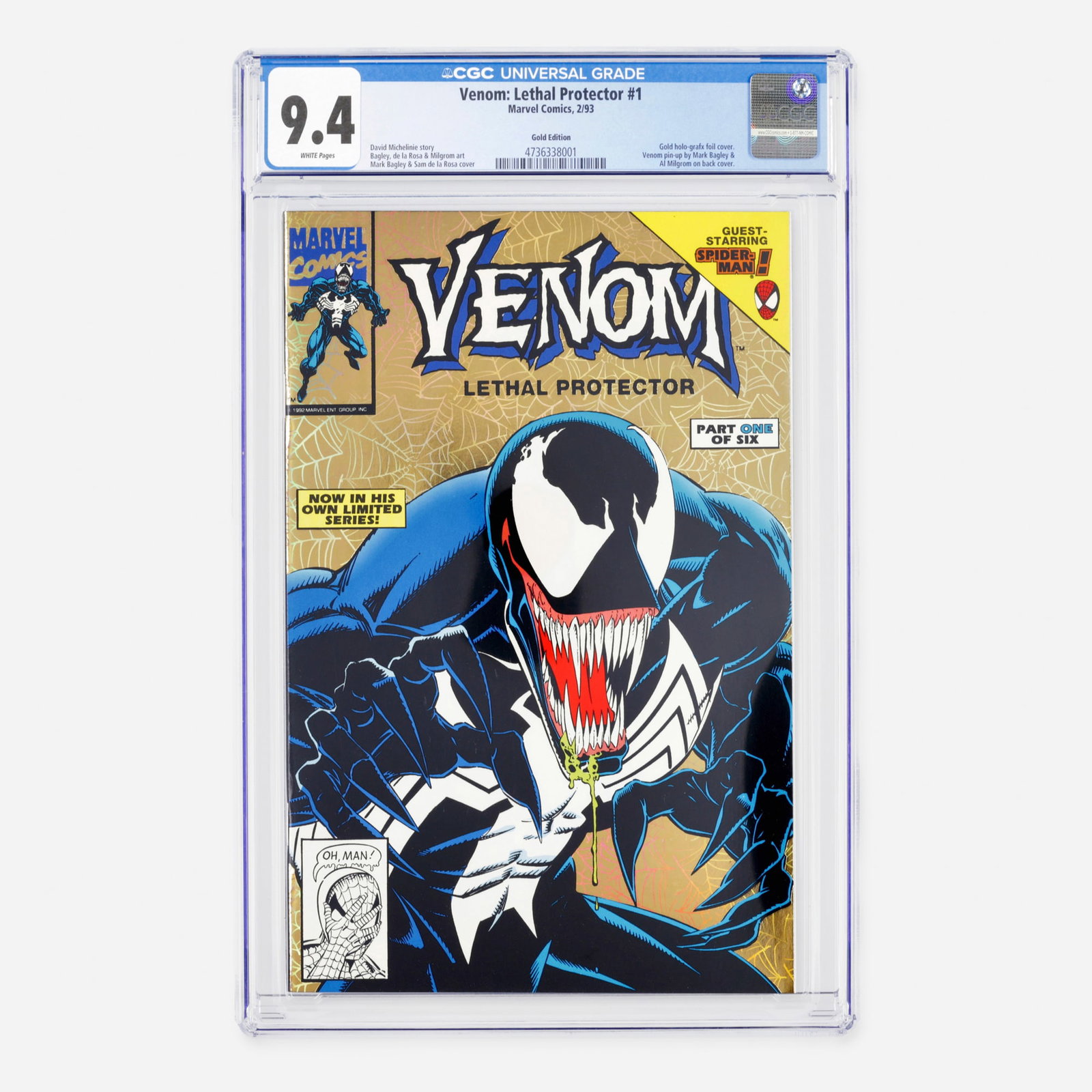 Marvel Comics Venom: Lethal Protector #1 CGC 9.4 Gold Edition: Marvel Comics Venom: Lethal Protector #1 CGC 9.4 Gold Edition USA, 1993 This sensational Modern Age collector's item features the highly sought-after gold holo-grafx foil cover variant, completed