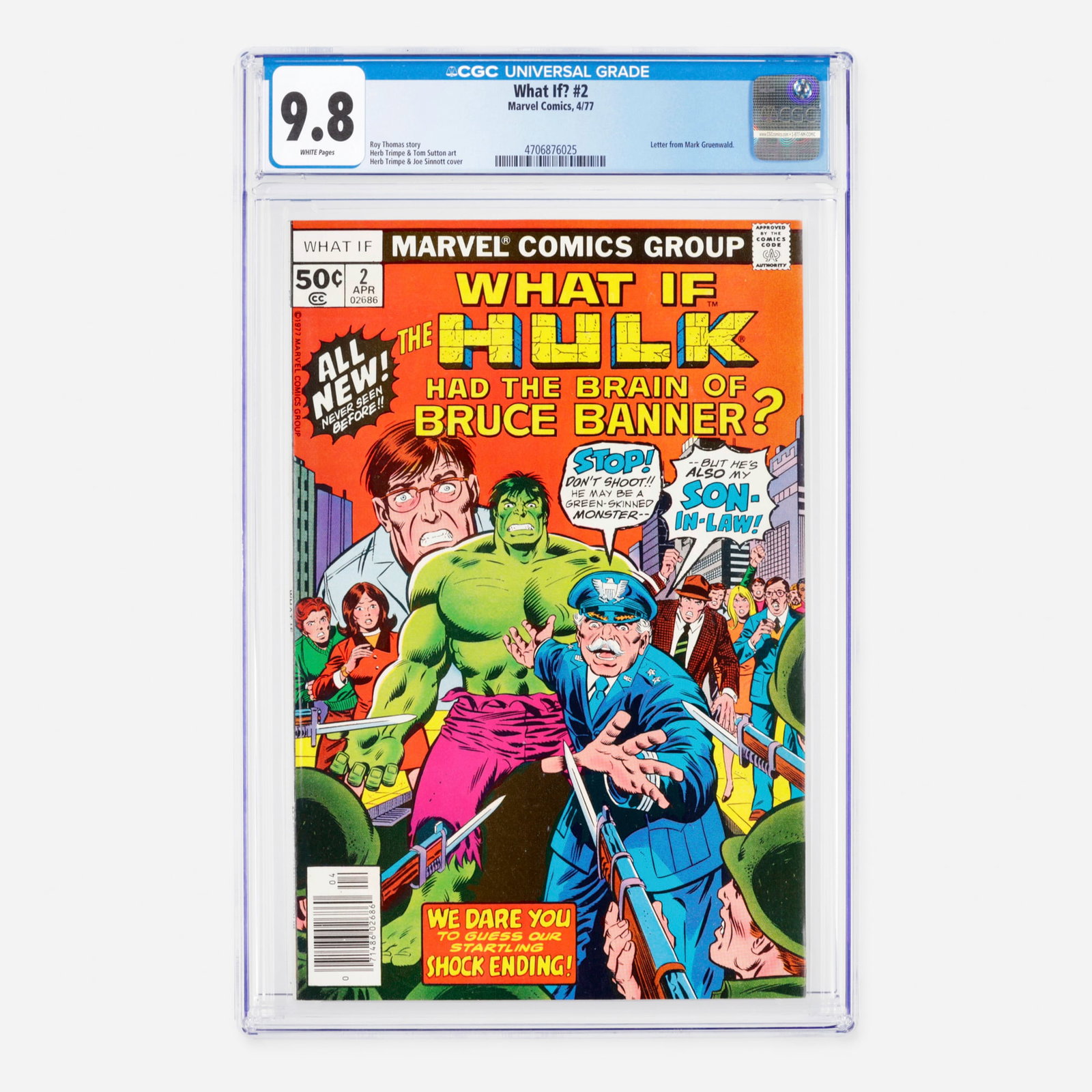 Marvel Comics What If? #2 CGC 9.8: Marvel Comics What If? #2 CGC 9.8 USA, 1977 This classic Bronze Age issue features an intriguing letter from Mark Gruenwald. The compelling story is written by Roy Thomas, featuring collaborative inte