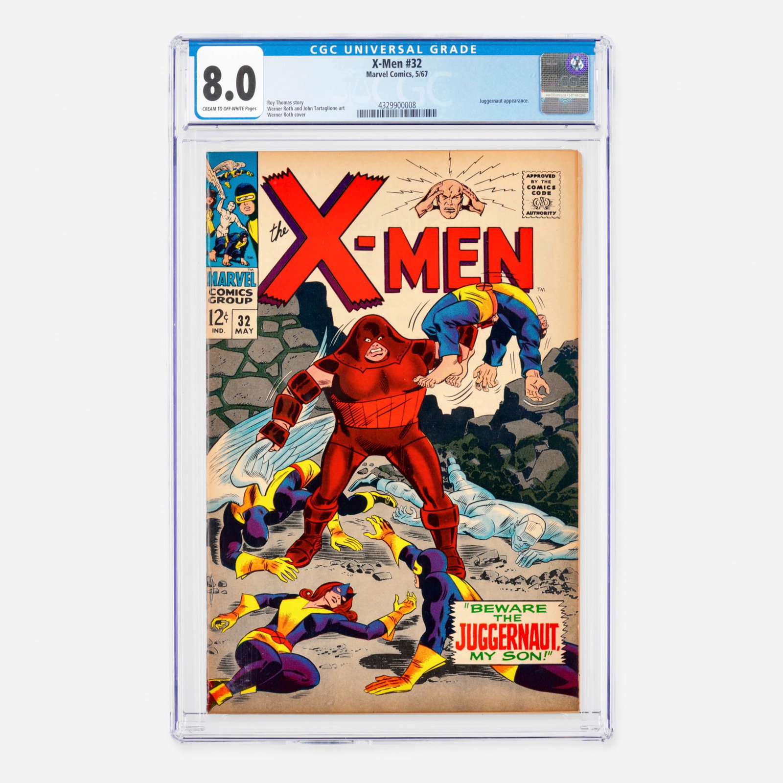 Marvel Comics X-Men #32 CGC 8.0: Marvel Comics X-Men #32 CGC 8.0 USA, 1967 This Silver Age classic features a script by Roy Thomas and dynamic interior and cover artwork by Werner Roth (with John Tartaglione on interiors). The issue 