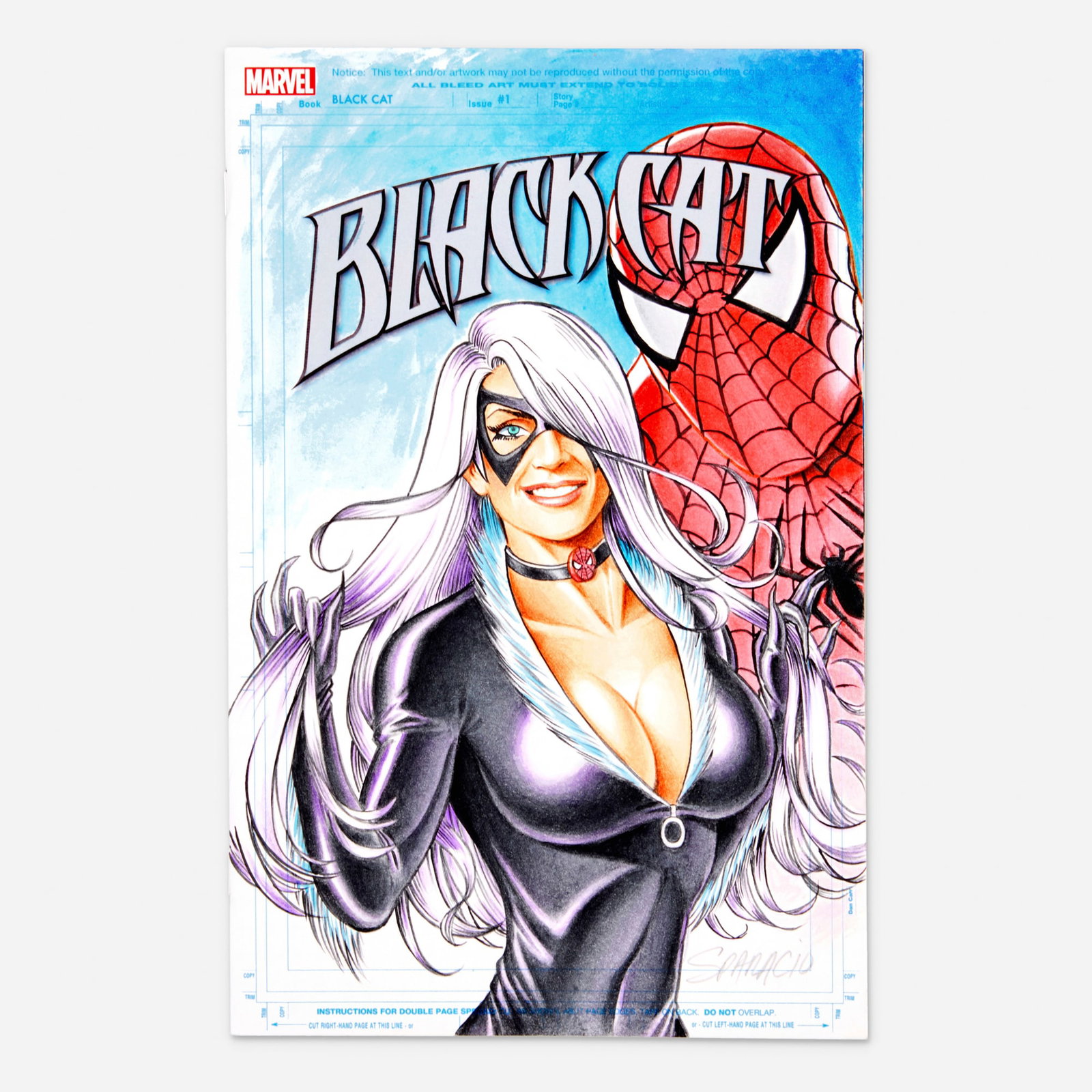 Mark Sparacio, Black Cat #1 Watercolor Painting (Marvel Comics, 2019): Mark Sparacio Black Cat #1 Watercolor Painting (Marvel Comics, 2019) pencil, ink, and watercolor on comic book 10 h x 6.5 w in (25 x 17 cm) Condition Notes: Comic is in overall very