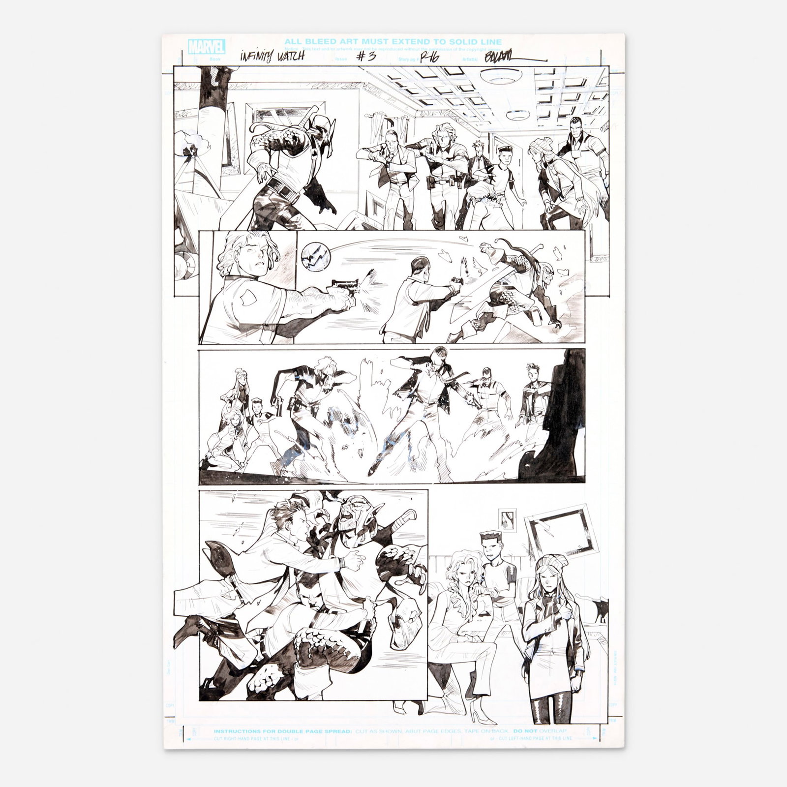 Enid Balam, Infinity Watch #3 Story Page 16 Original Art (Marvel Comics, 2024): Enid Balam Infinity Watch #3 Story Page 16 Original Art (Marvel Comics, 2024) pencil and ink on Bristol board 17 h x 11 w in (43 x 28 cm) This original story page by creator Enid Balam comes from