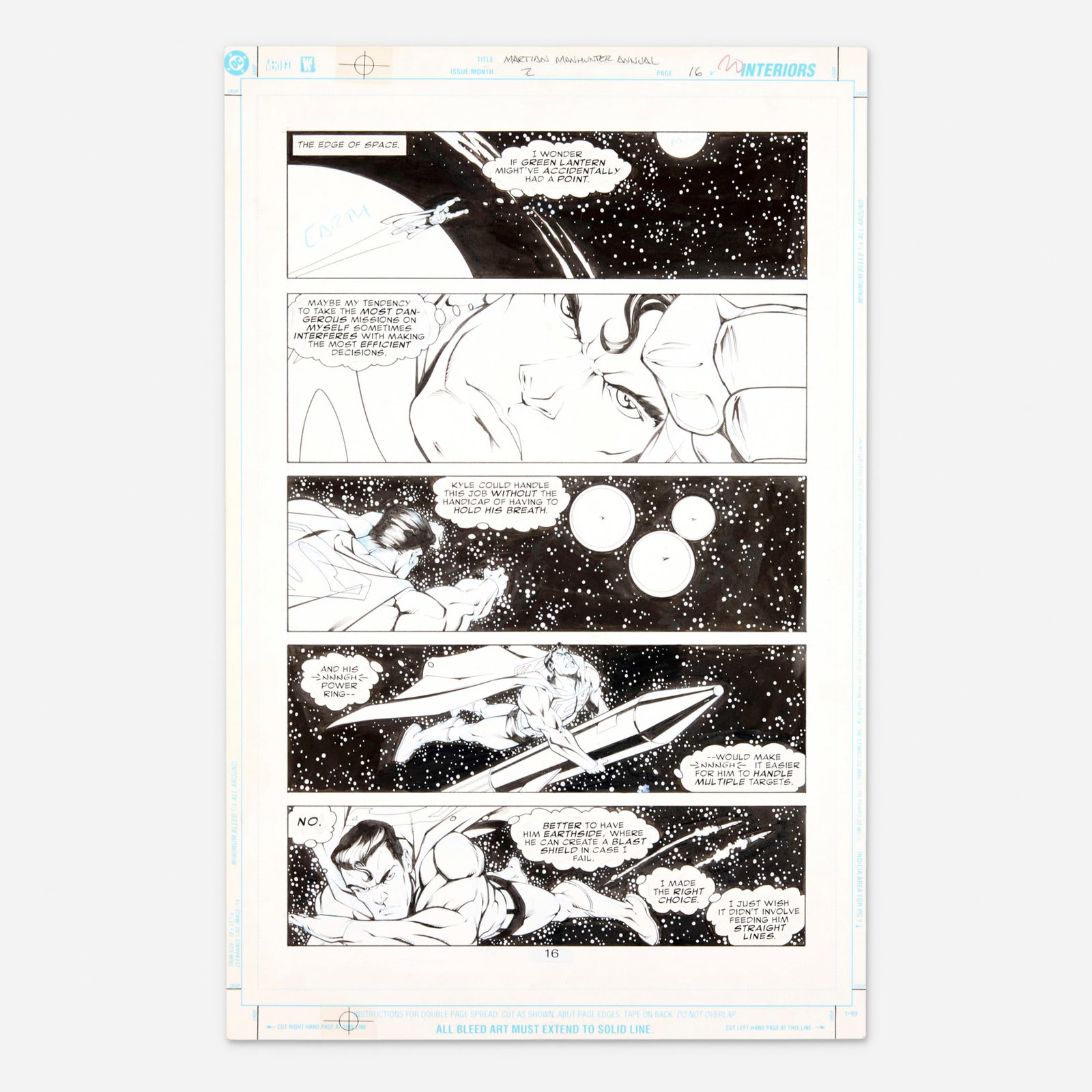 Gustavo Vazquez and Claude St. Aubin, Martian Manhunter Annual Vol 2 #2 Story Page 16 Original Art: Gustavo Vazquez and Claude St. Aubin Martian Manhunter Annual Vol 2 #2 Story Page 16 Original Art (D.C. Comics, 1999) pencil and ink on Bristol board 16.938 h x 10.938 w in (43 x 28 cm) This art exe