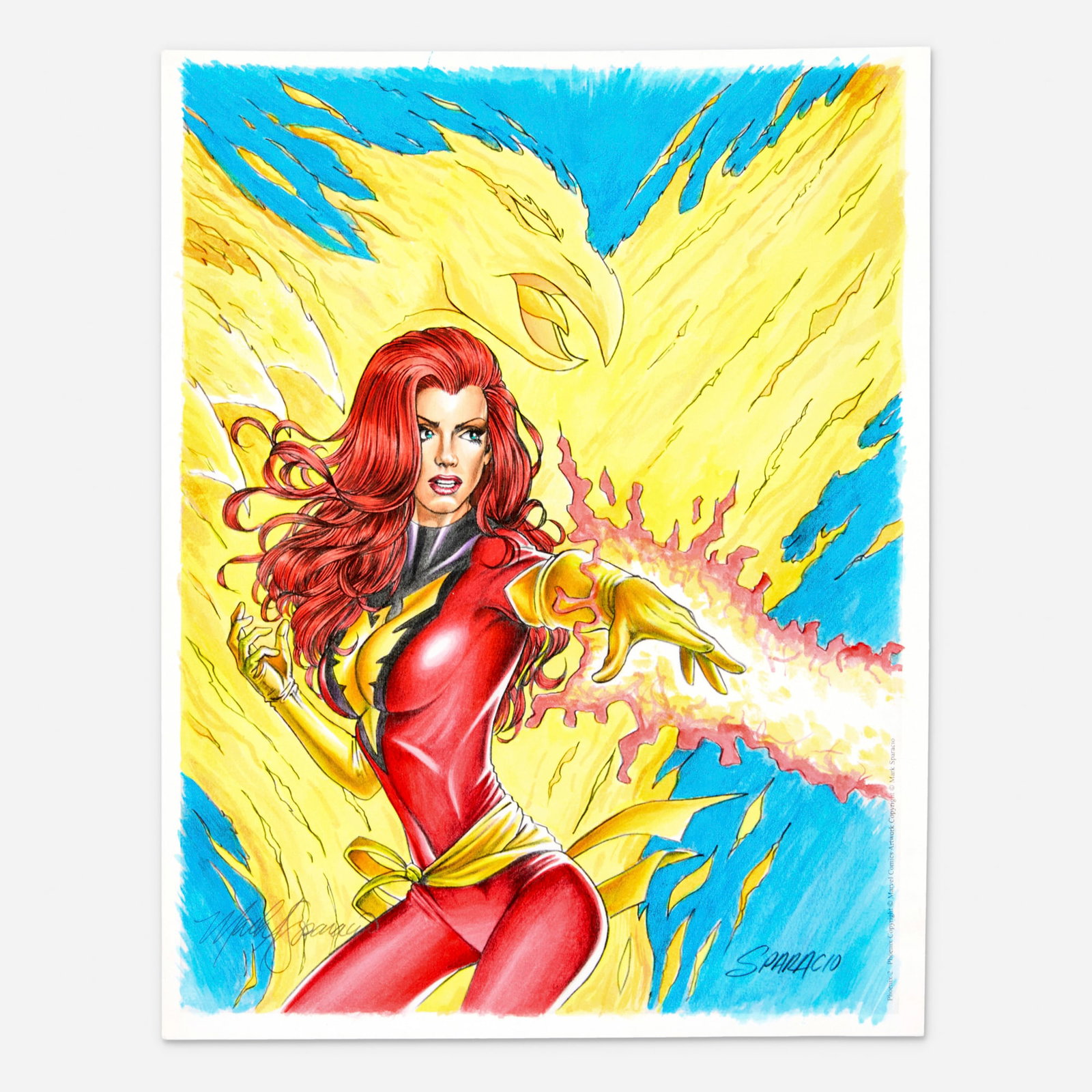 Mark Sparacio, Phoenix Watercolor Painting: Mark Sparacio Phoenix Watercolor Painting blueline pencils and watercolor on cardstock 11 h x 8.5 w in (28 x 22 cm) In this piece, the Phoenix is transformed into a unique mixed-media artwork throug