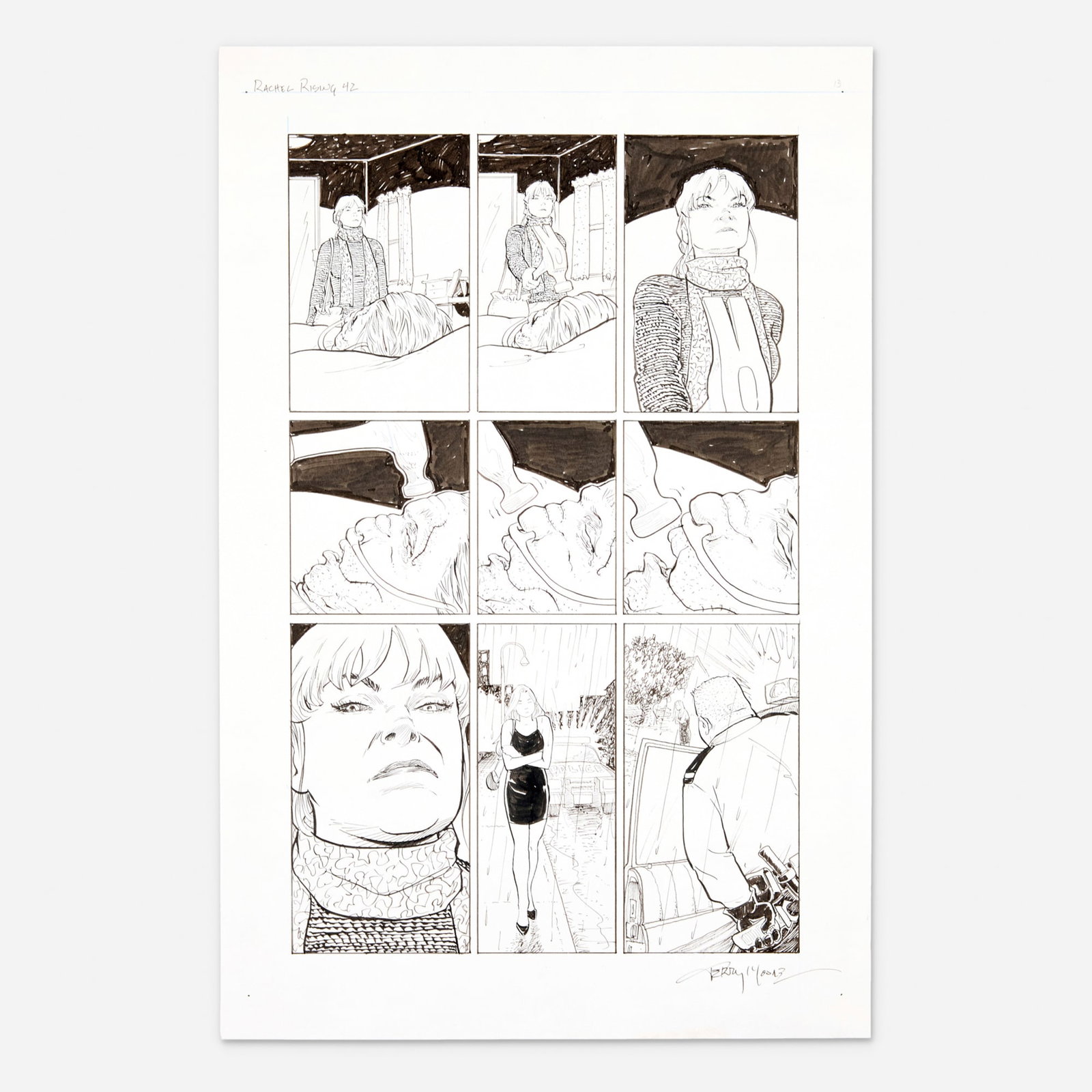 Terry Moore, Rachel Rising #42 Story Page 13 Original Art (Abstract Studio, 2016): Terry Moore Rachel Rising #42 Story Page 13 Original Art (Abstract Studio, 2016) pencil and ink on Bristol board 16 h x 10.5 w in (41 x 27 cm) This page is from the climactic final issue of one of t