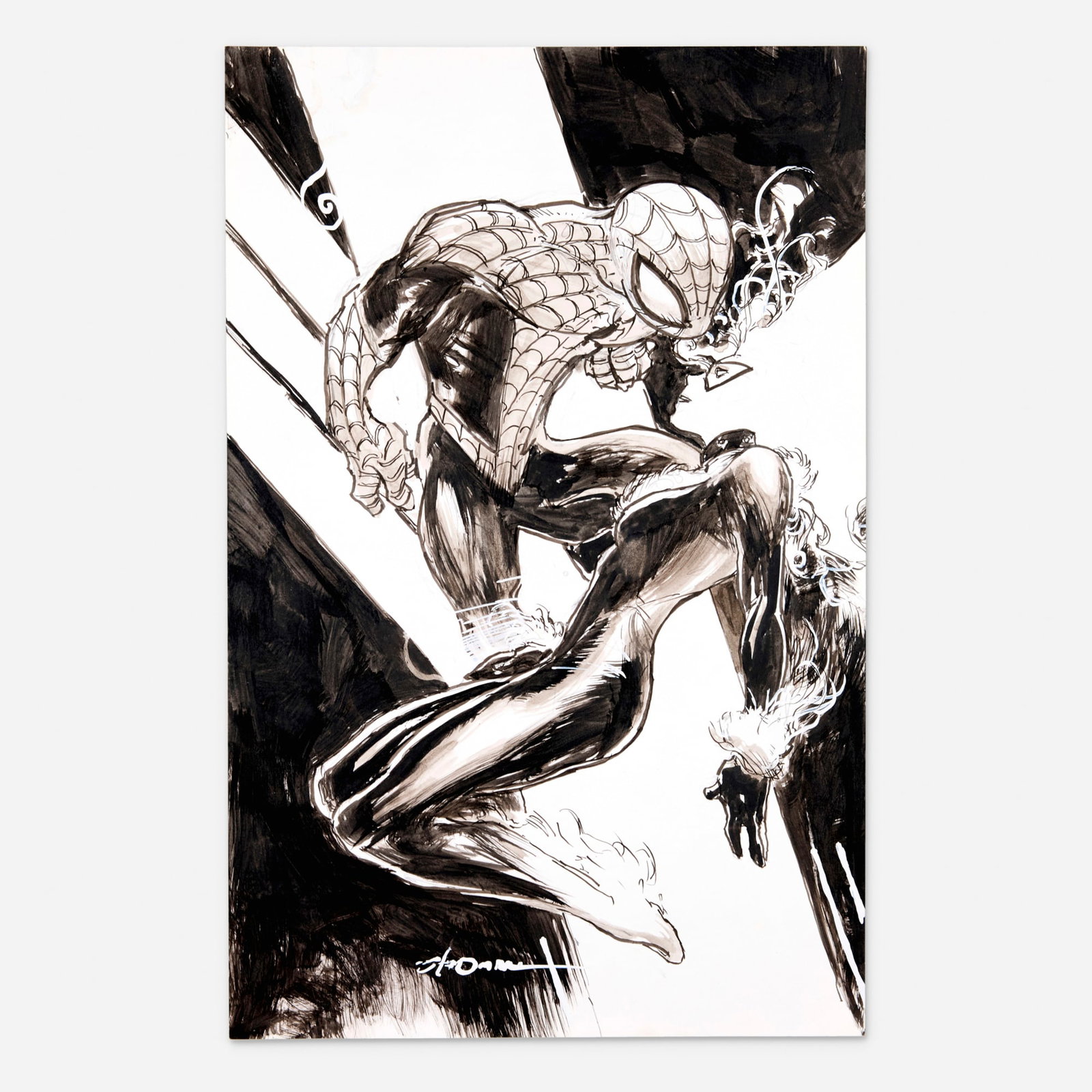 Larry Stroman, Spider-Man and Black Cat Original Art Illustration (1 of 1)