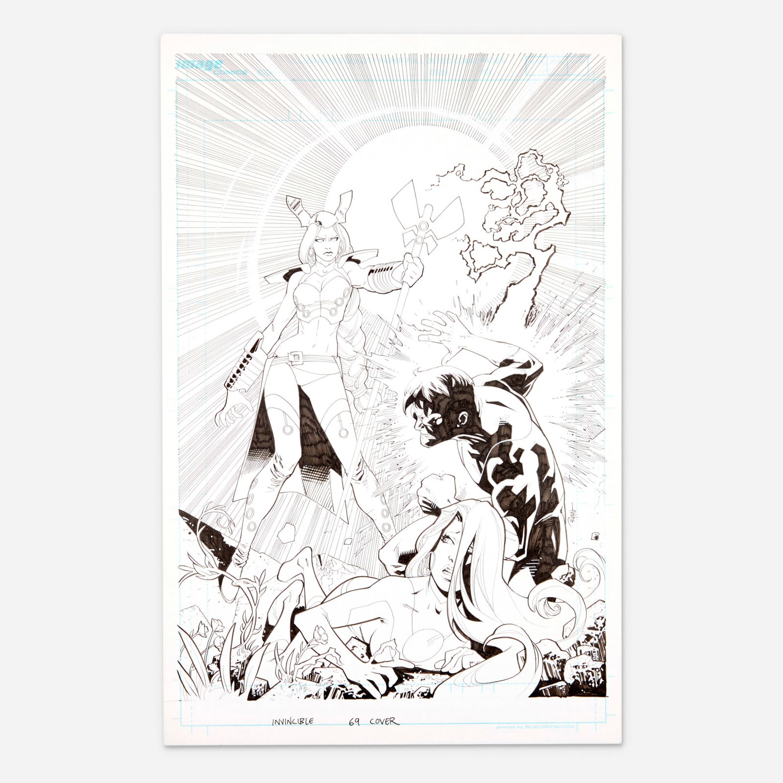 Ryan Ottley, Invincible #69 Cover Original Art (Image Comics, 2009): Ryan Ottley Invincible #69 Cover Original Art (Image Comics, 2009) pencil and ink on Bristol board 17 h x 11 w in (43 x 28 cm) Every auction has a centerpiece, and this is ours! The original cover a