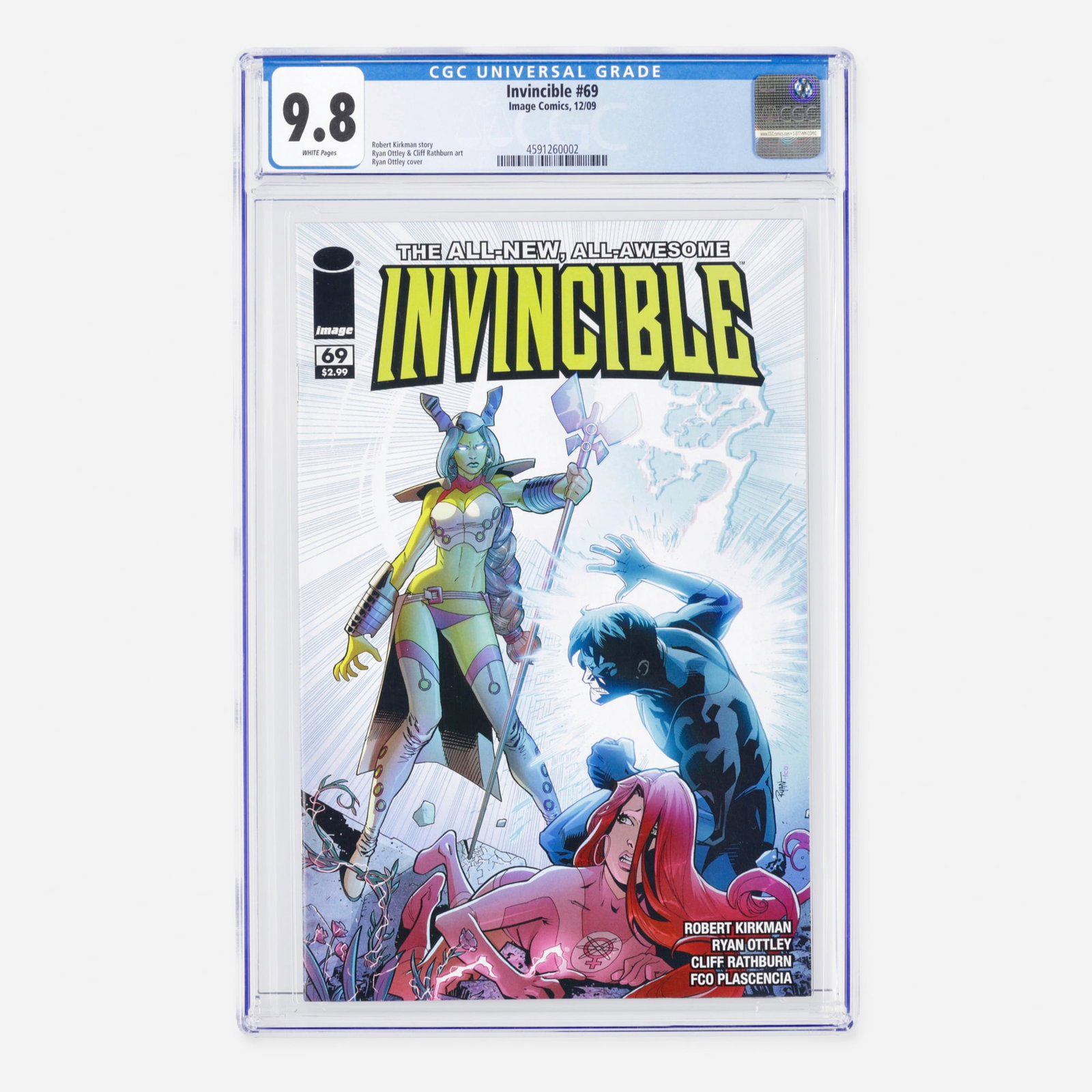 Image Comics Invincible #69 CGC 9.8: Image Comics Invincible #69 CGC 9.8 USA, 2009 This thrilling Modern era installment showcases high-octane superhero storytelling plotted out by writer Robert Kirkman. The book displays exceptional int