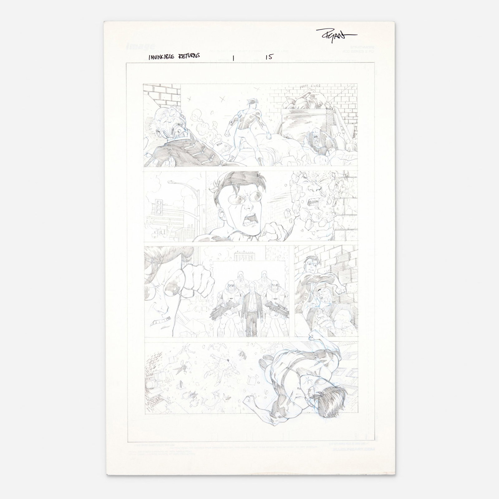 Ryan Ottley, Invincible Returns #1 Story Page 15 Original Art (Image Comics, 2010): Ryan Ottley Invincible Returns #1 Story Page 15 Original Art (Image Comics, 2010) pencil on Bristol board 17 h x 11 w in (43 x 28 cm) Talk about a page that hits hard! A dramatic story page from