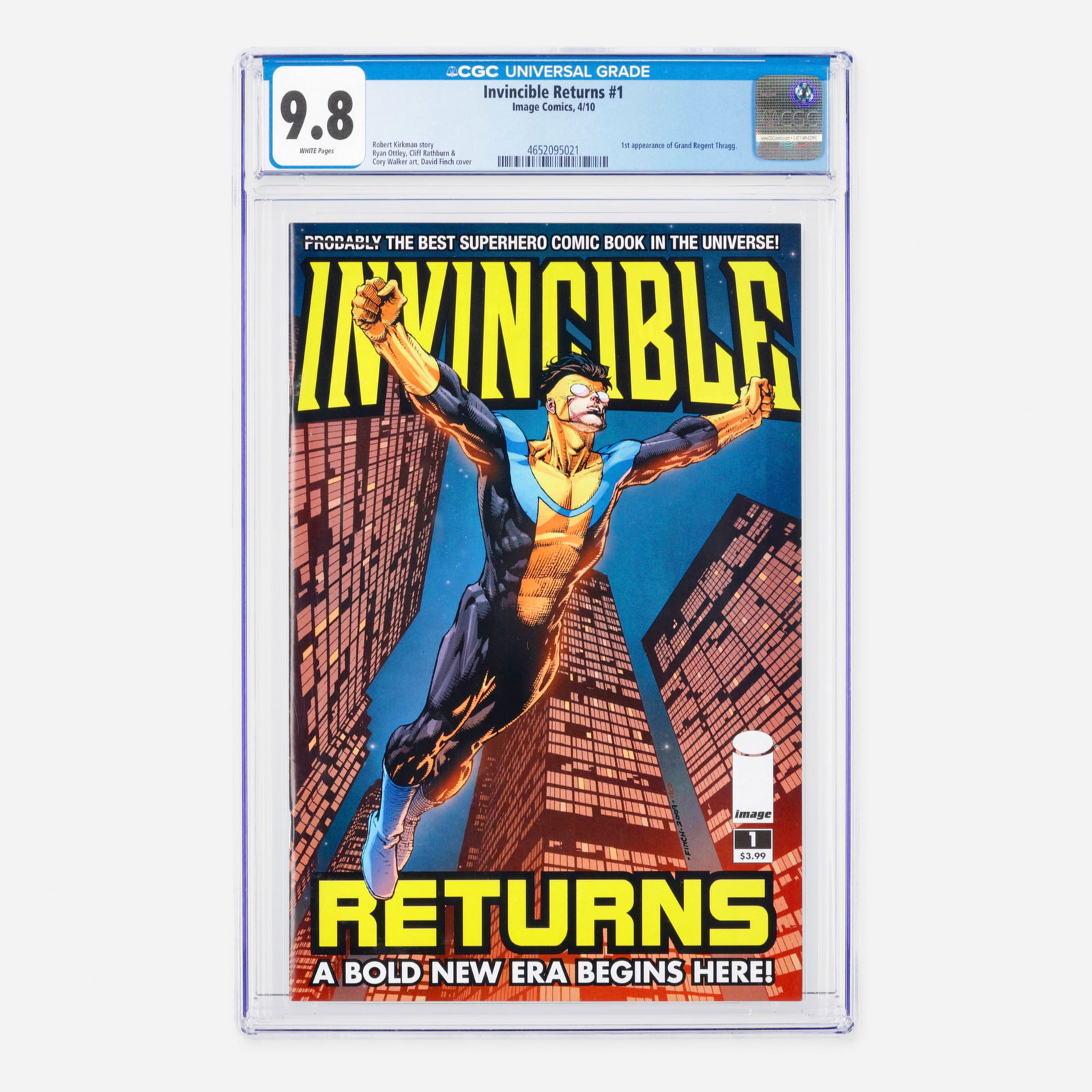 Image Comics Invincible Returns #1 CGC 9.8: Image Comics Invincible Returns #1 CGC 9.8 USA, 2010 This Modern era milestone marks the vital first appearance of the formidable Viltrumite leader, Grand Regent Thragg. Author Robert Kirkman delivers