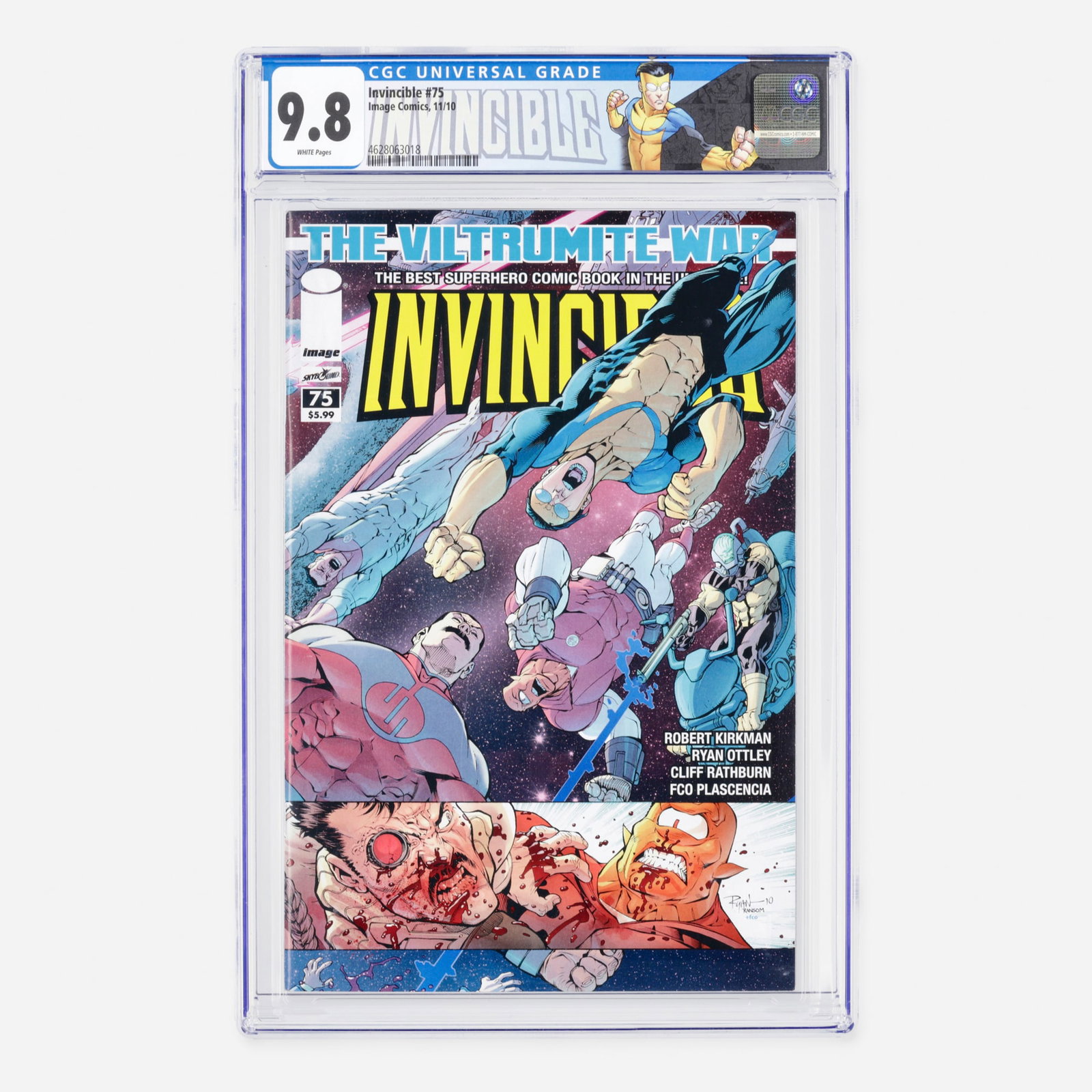 Image/Skybound Invincible #75 CGC 9.8: Image/Skybound Invincible #75 CGC 9.8 USA, 2010 Published in the Modern era, this monumental issue features the tragic "death" of Oliver and Lord Argall, alongside the historic catastrophic event wher