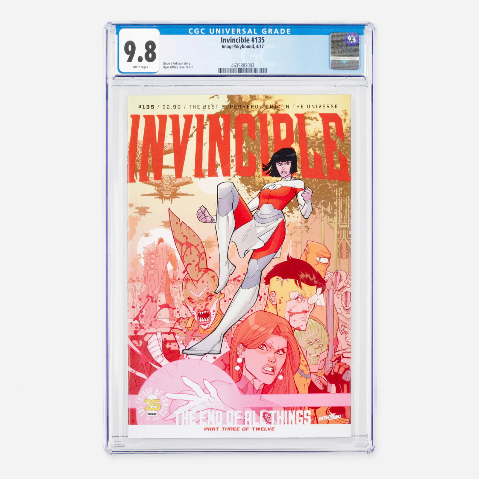 Image/Skybound Invincible #135 CGC 9.8: Image/Skybound Invincible #135 CGC 9.8 USA, 2017 A phenomenal Modern era installment delivering a crucial narrative beat in the final story arcs written by Robert Kirkman. The book features exceptiona