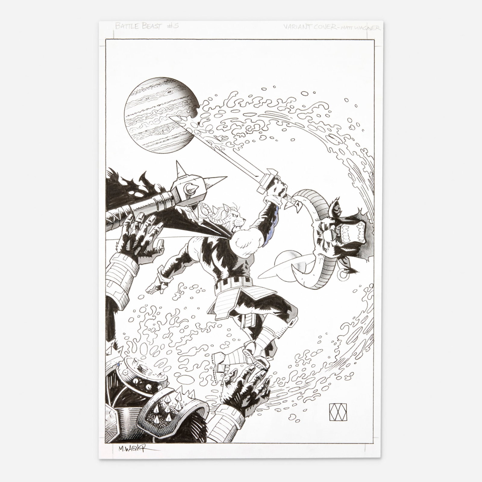 Matt Wagner, Invincible Universe: Battle Beast #5 Variant Cover E Original Art (Image Comics, 2025): Matt Wagner Invincible Universe: Battle Beast #5 Variant Cover E Original Art (Image Comics, 2025) ink on Bristol board 17 h x 11 w in (43 x 28 cm) Battle Beast unleashed! The original Cover E varia