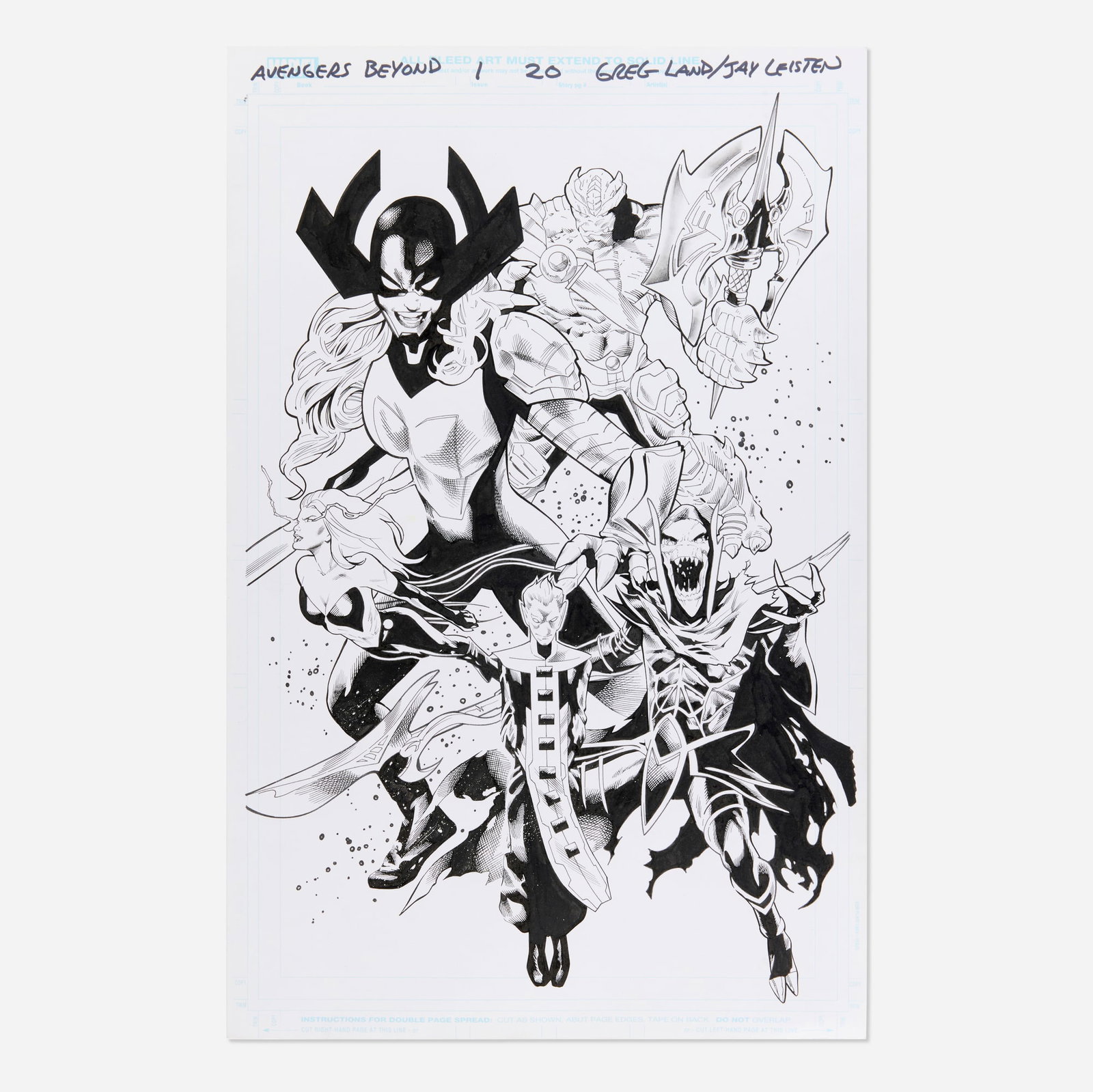Greg Land and Jay Leisten, Avengers Beyond #1 Splash Page 20 Original Art (Marvel Comics, 2023): Greg Land and Jay Leisten Avengers Beyond #1 Splash Page 20 Original Art (Marvel Comics, 2023) pencil and ink on paper 17 h x 11 w in (43 x 28 cm) A dramatic full-page splash from Avengers Beyond #1