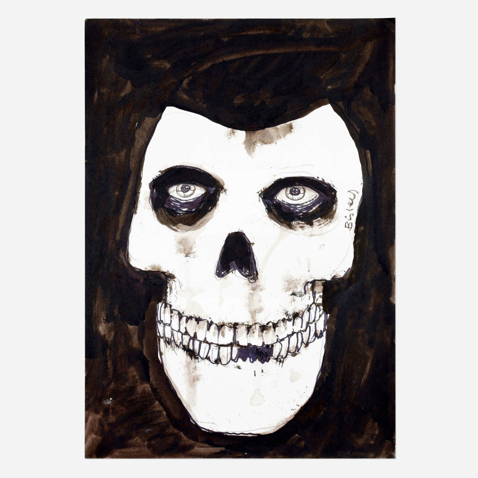 Simon Bisley, Misfits 'Fiend Skull' Original Art: Simon Bisley Misfits 'Fiend Skull' Original Art pencil, ink and wash on watercolor paper 16 h x 12 w in (41 x 30 cm) This original artwork by Simon Bisley captures the raw energy, horror-punk attitu