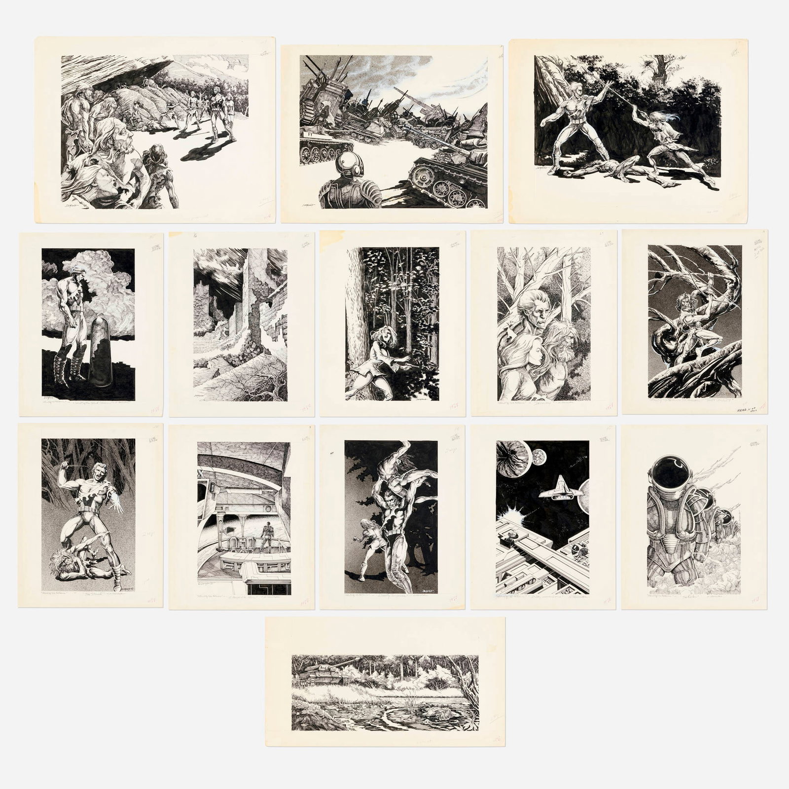 Rick DeMarco, Group of 14 Chapter Illustrations 'Planet of No Return' Original Art (Wallaby, 1981) (1 of 1)