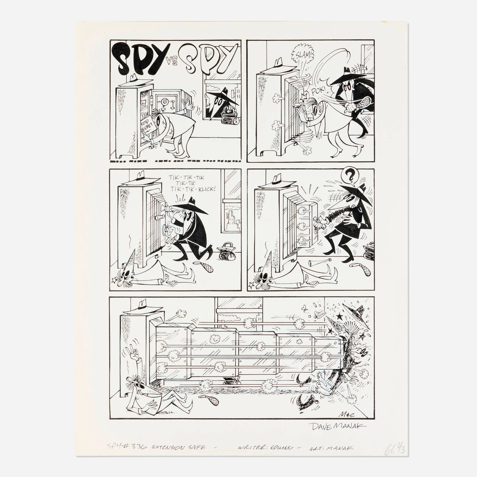 Dave Manak, Mad Magazine #336 "Spy vs. Spy" Original Art (EC, 1995): Dave Manak Mad Magazine #336 "Spy vs. Spy" Original Art (EC, 1995) pencil and ink on Bristol board, overlay with color art added 17 h x 13 w in (43 x 33 cm) This art represents a desirable example o