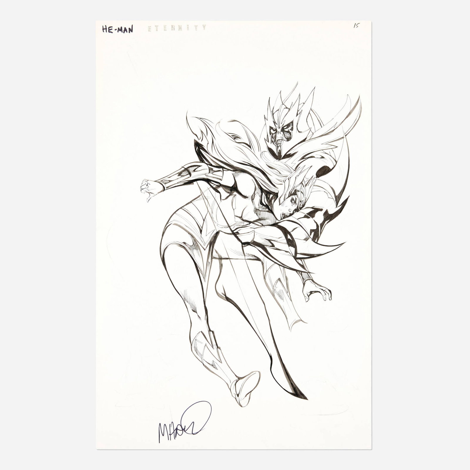 Pop Mhan, He-Man: The Eternity War #5 Story Page 15 Original Art (DC Comics, 2015): Pop Mhan He-Man: The Eternity War #5 Story Page 15 Original Art (DC Comics, 2015) pencil and ink on Bristol board 17 h x 11 w in (43 x 28 cm) This art exemplifies the artist's energetic approac