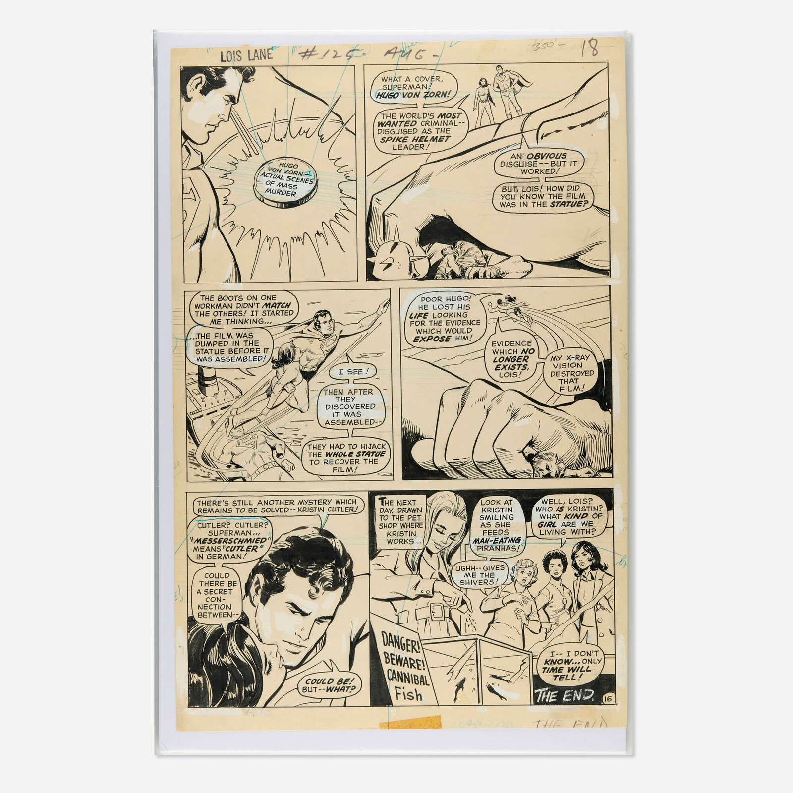 John Rosenberger Vince Colletta, Superman's Girl Friend, Lois Lane #125 Story Page 18 Original Art: John Rosenberger and Vince Colletta Superman's Girl Friend, Lois Lane #125 Story Page 18 Original Art (DC Comics, 1972) pencil and ink on Bristol board, word balloons inked directly on board 16 h x 10