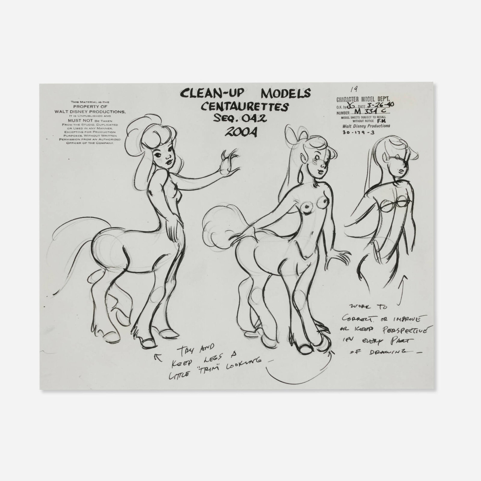 Centaurettes Model Sheet Print: Centaurettes Model Sheet Print offset lithograph on paper sight: 9.125 h x 13.125 w in (23 x 33 cm) This particular sheet showcases several elegant poses of the Centaurettes-mythological half-human, h