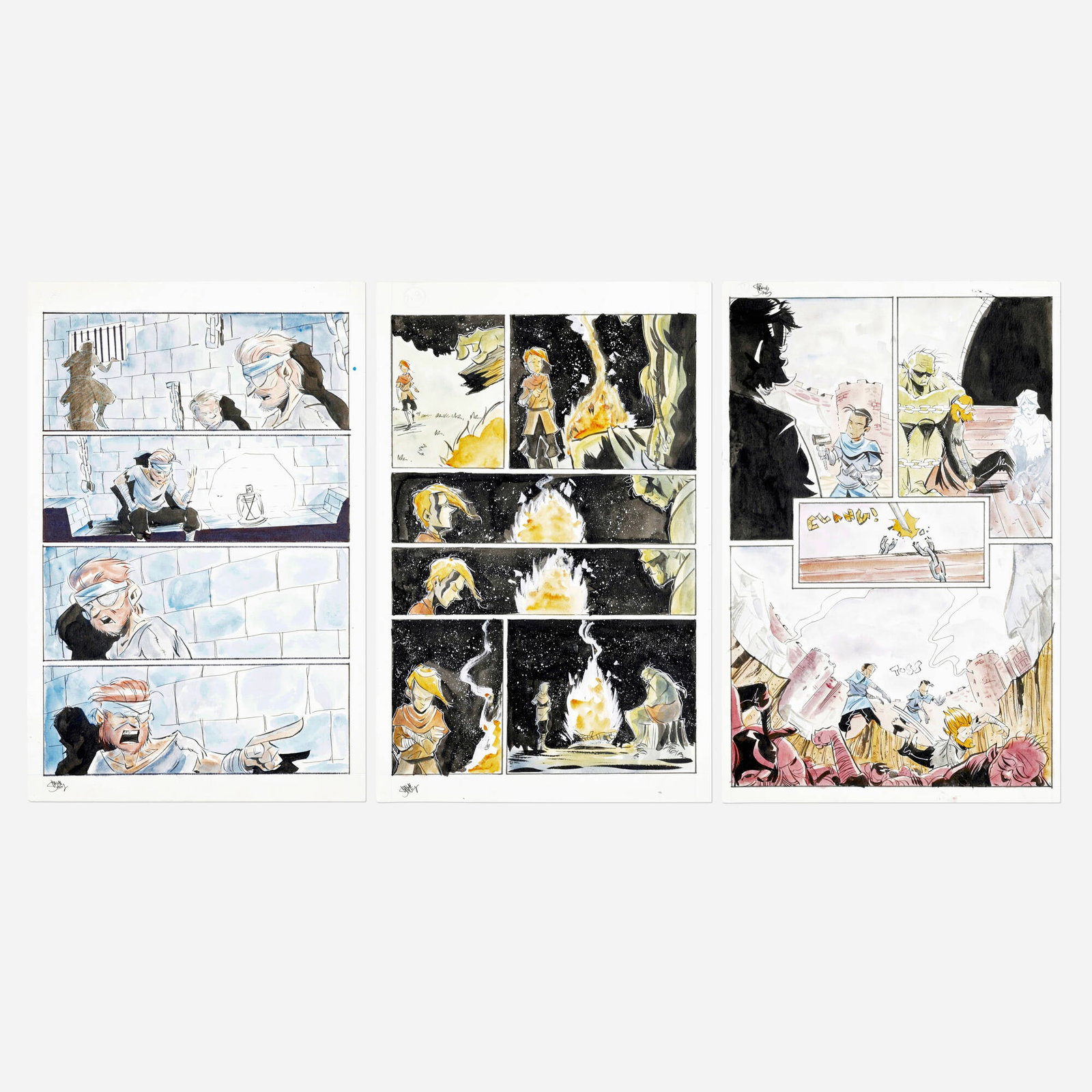 Shawn Daley, Group of 3 Ogres Original Art (Source Point Press, 2020): Shawn Daley Group of 3 Ogres Original Art (Source Point Press, 2020) pencil, ink, and watercolor on Bristol board 17 h x 11 w in (43 x 28 cm) This group highlights the artist's expressive use o