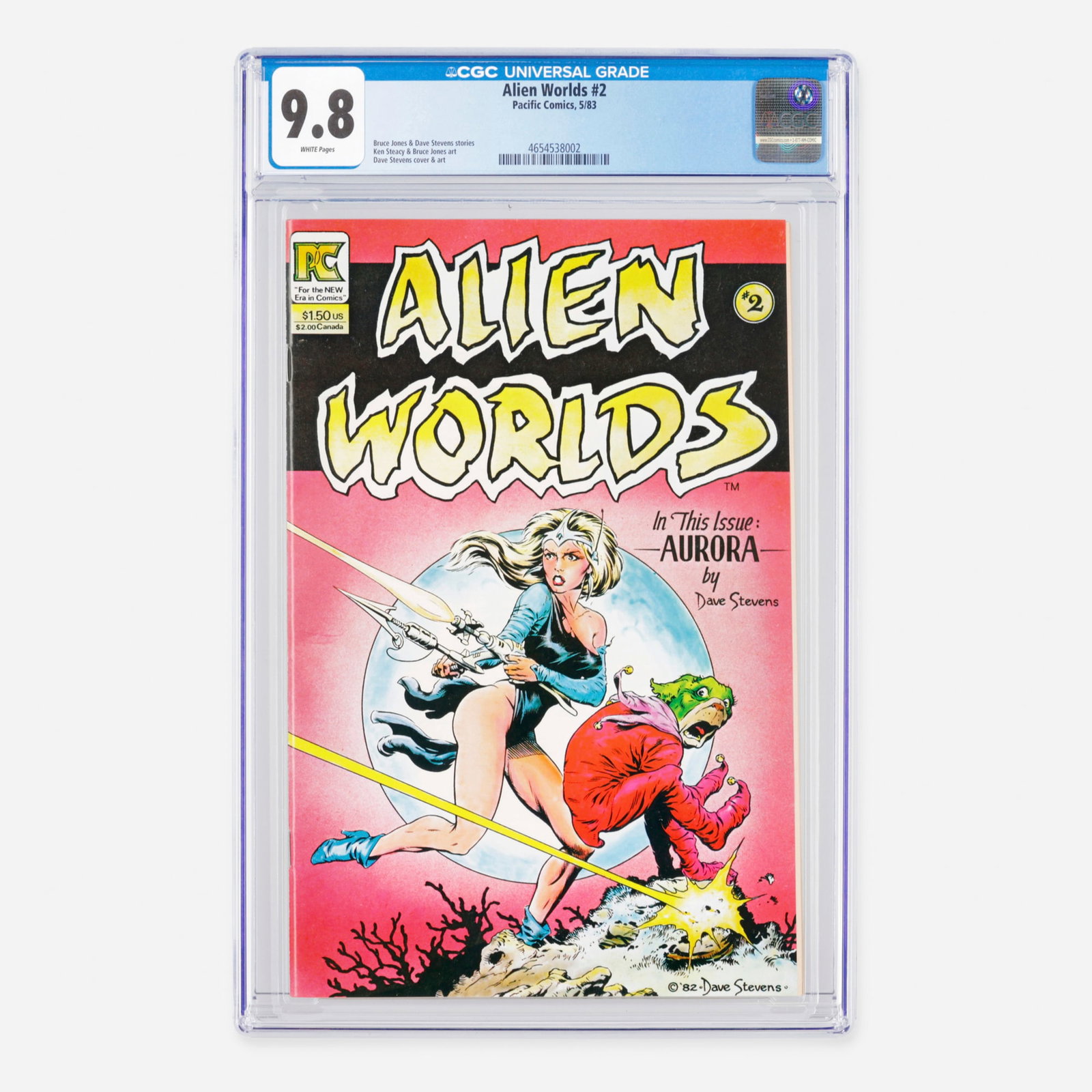 Pacific Comics Alien Worlds #2 CGC 9.8: Pacific Comics Alien Worlds #2 CGC 9.8 USA, 1983 This issue features stories by Bruce Jones and Dave Stevens, with interior art by Ken Steacy and Bruce Jones. The iconic cover and additional interior 