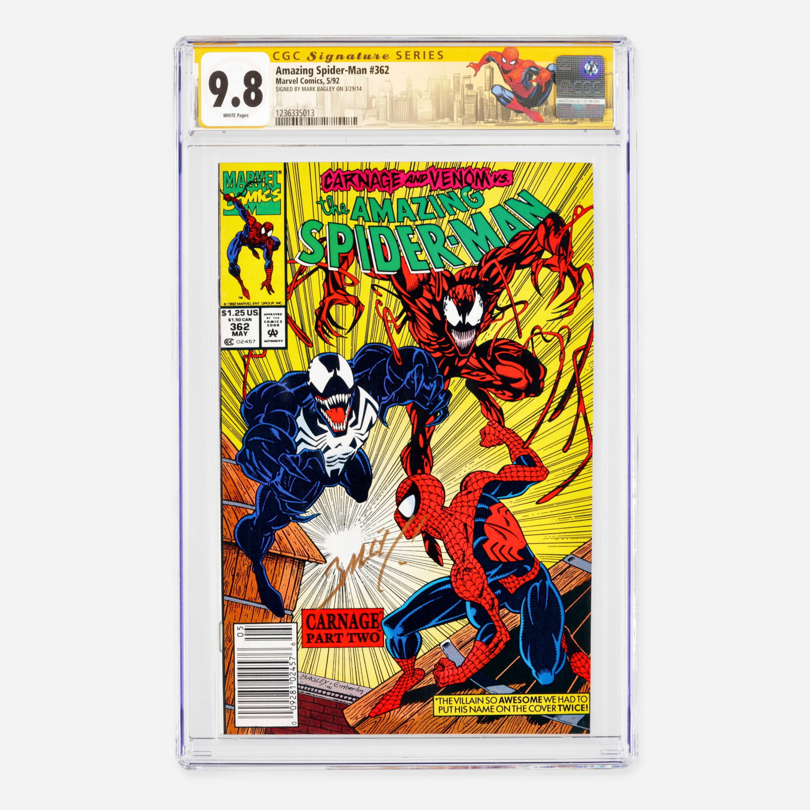 Marvel Comics Amazing Spider-Man #362 CGC 9.8 Signature Series Mark Bagley (1 of 2)
